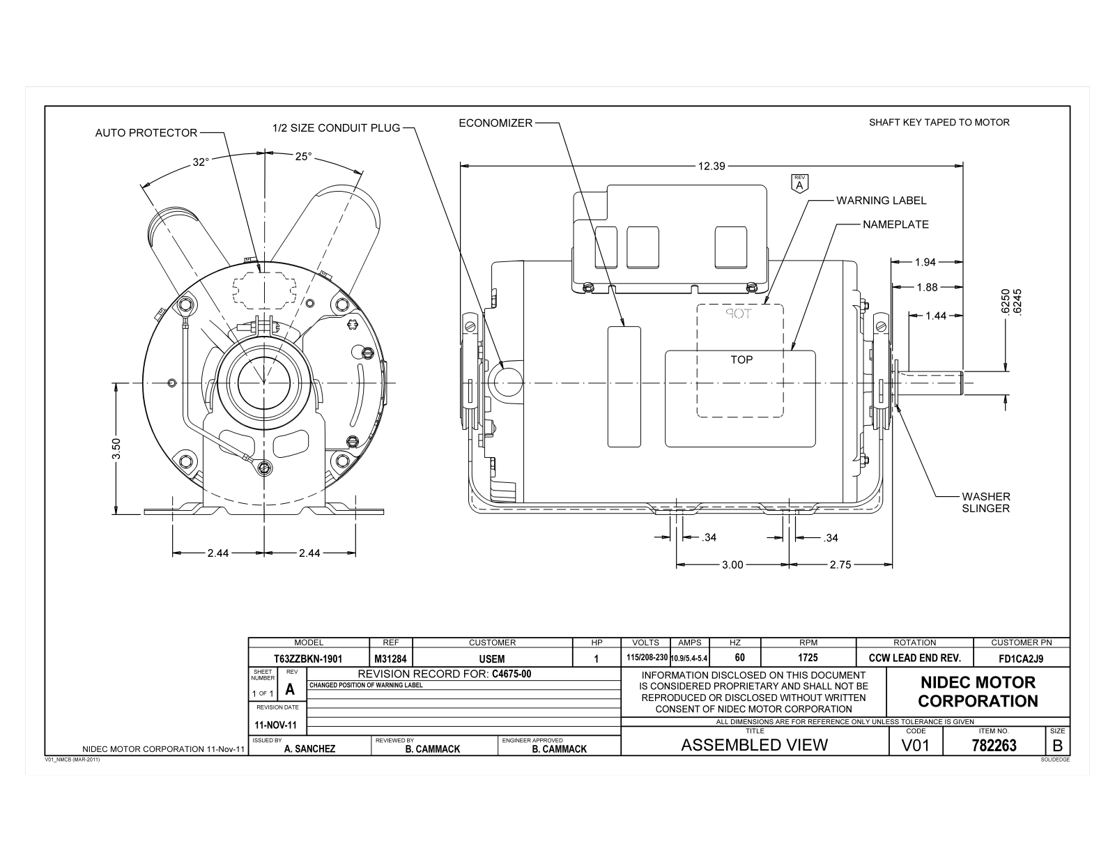 US Motors FD1CA2J9 Dimensional Sheet