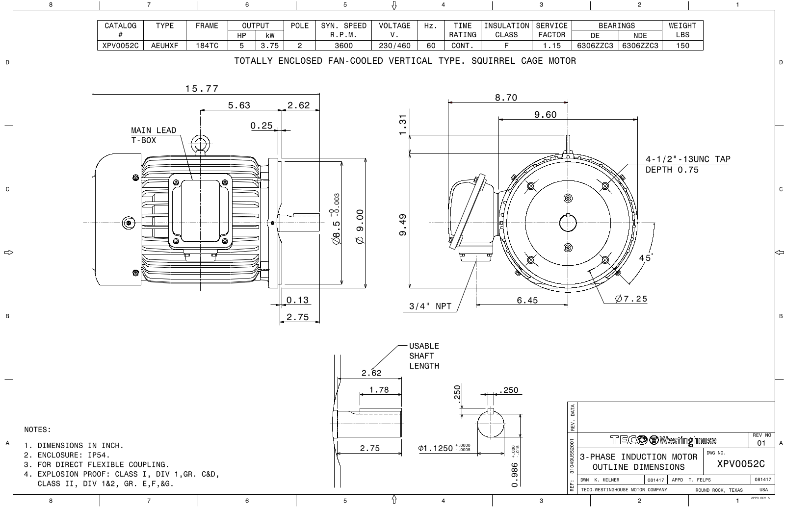 Teco XPV0052C Reference Drawing