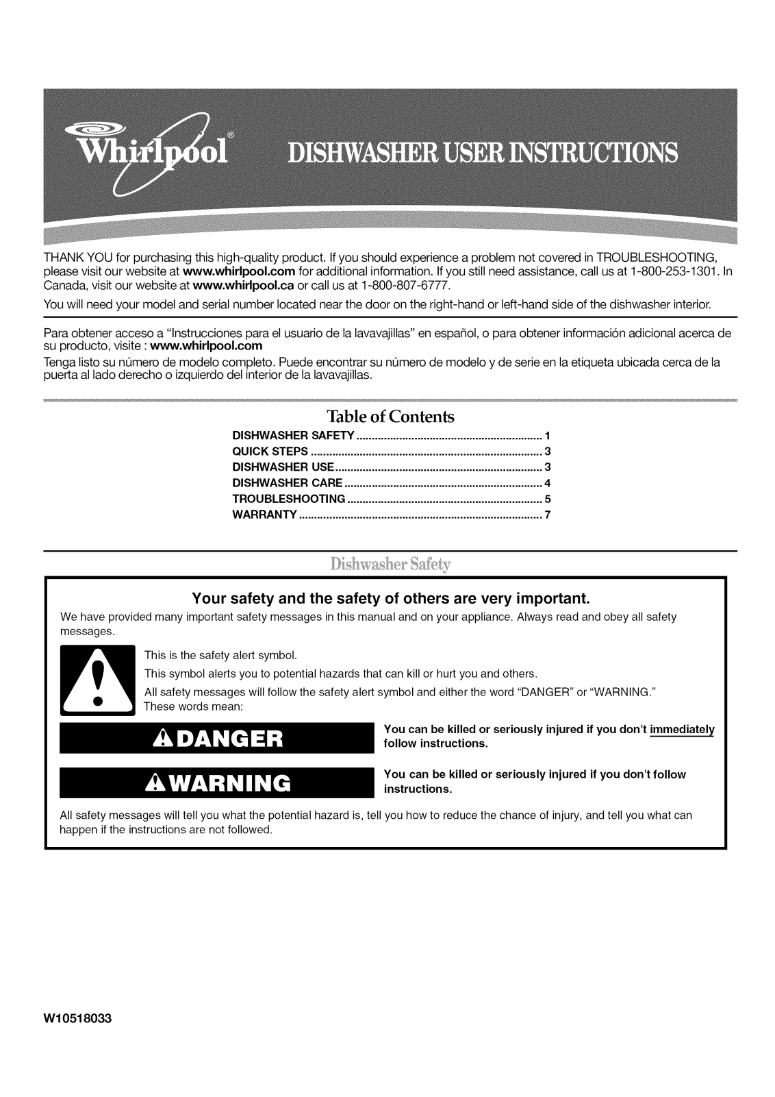 Whirlpool WDF550SAAS0, WDF550SAFW0, WDF550SAFS0, WDF550SAFB0, WDF550SAAW0 Owner’s Manual