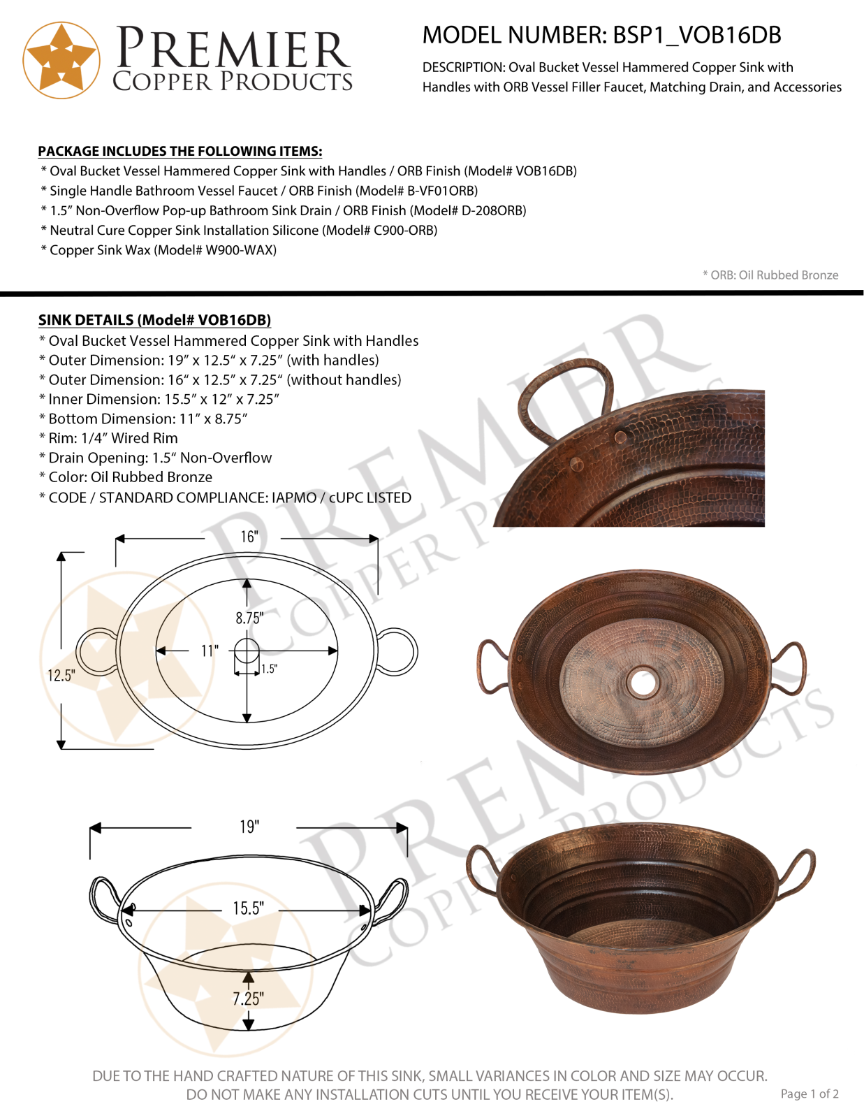Premier Copper Products IER1823 Specifications - ManualMachine.com