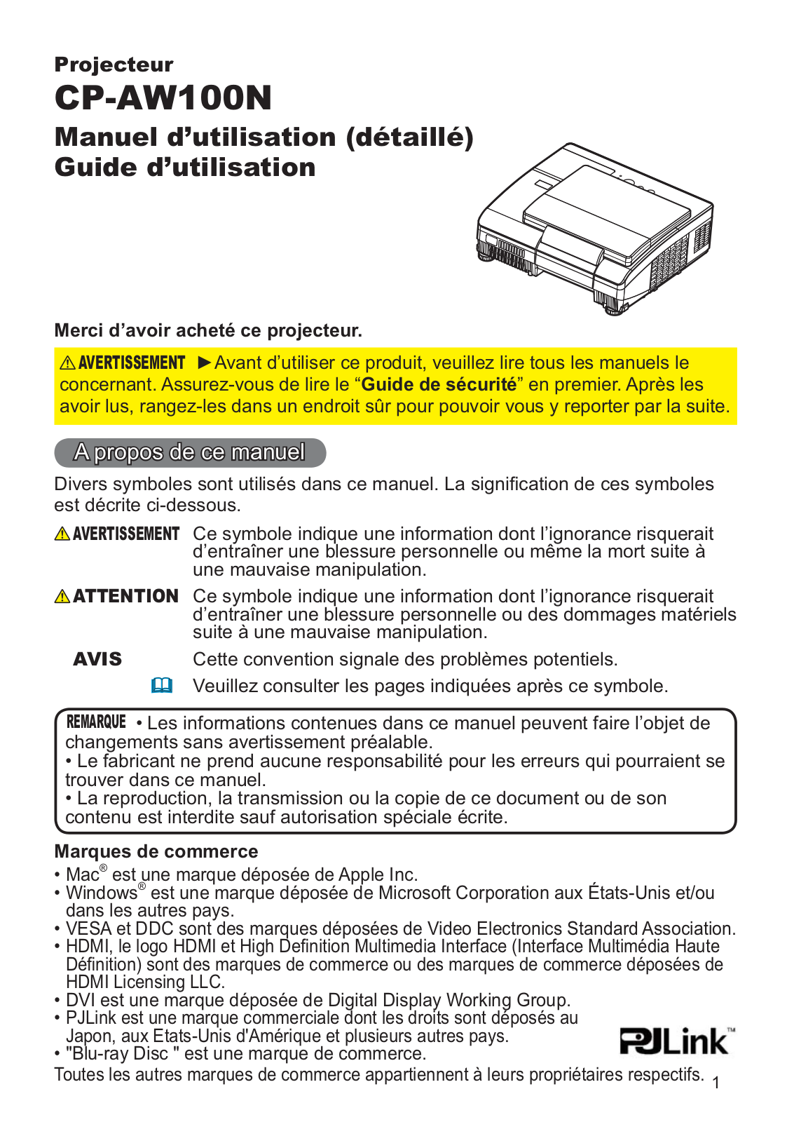 HITACHI CP-AW100 User Manual