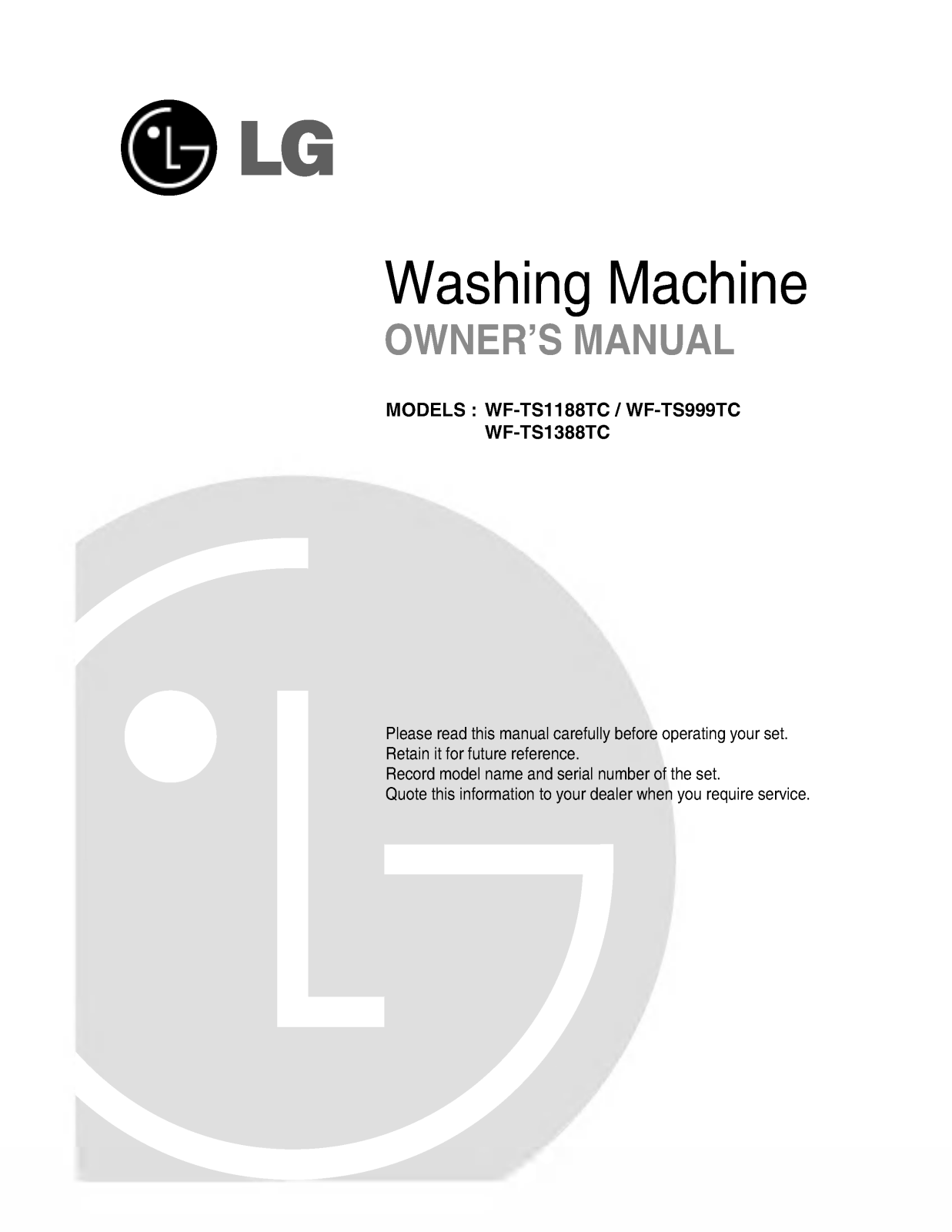 LG WFT85B35ECT Owner’s Manual