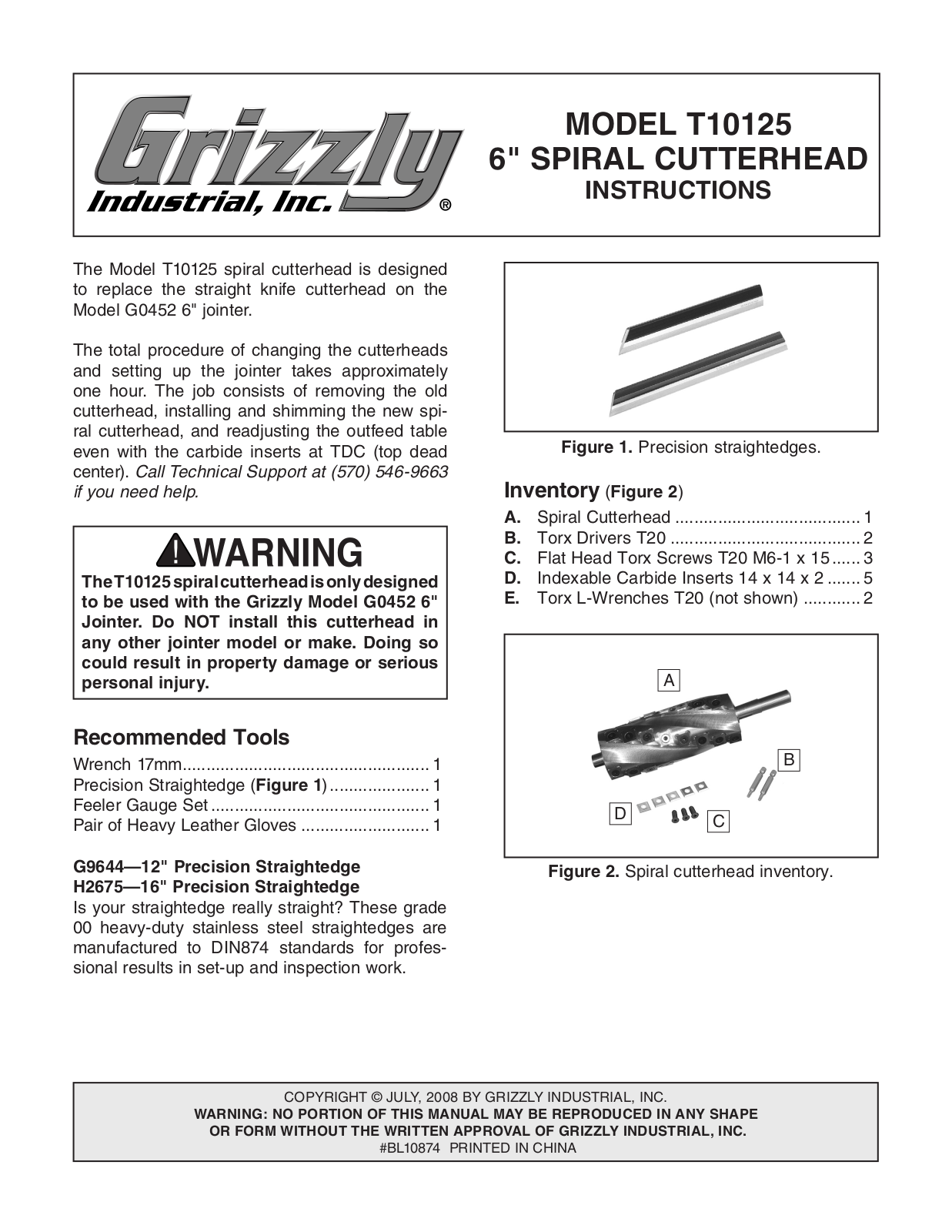 Grizzly T10125 User Manual