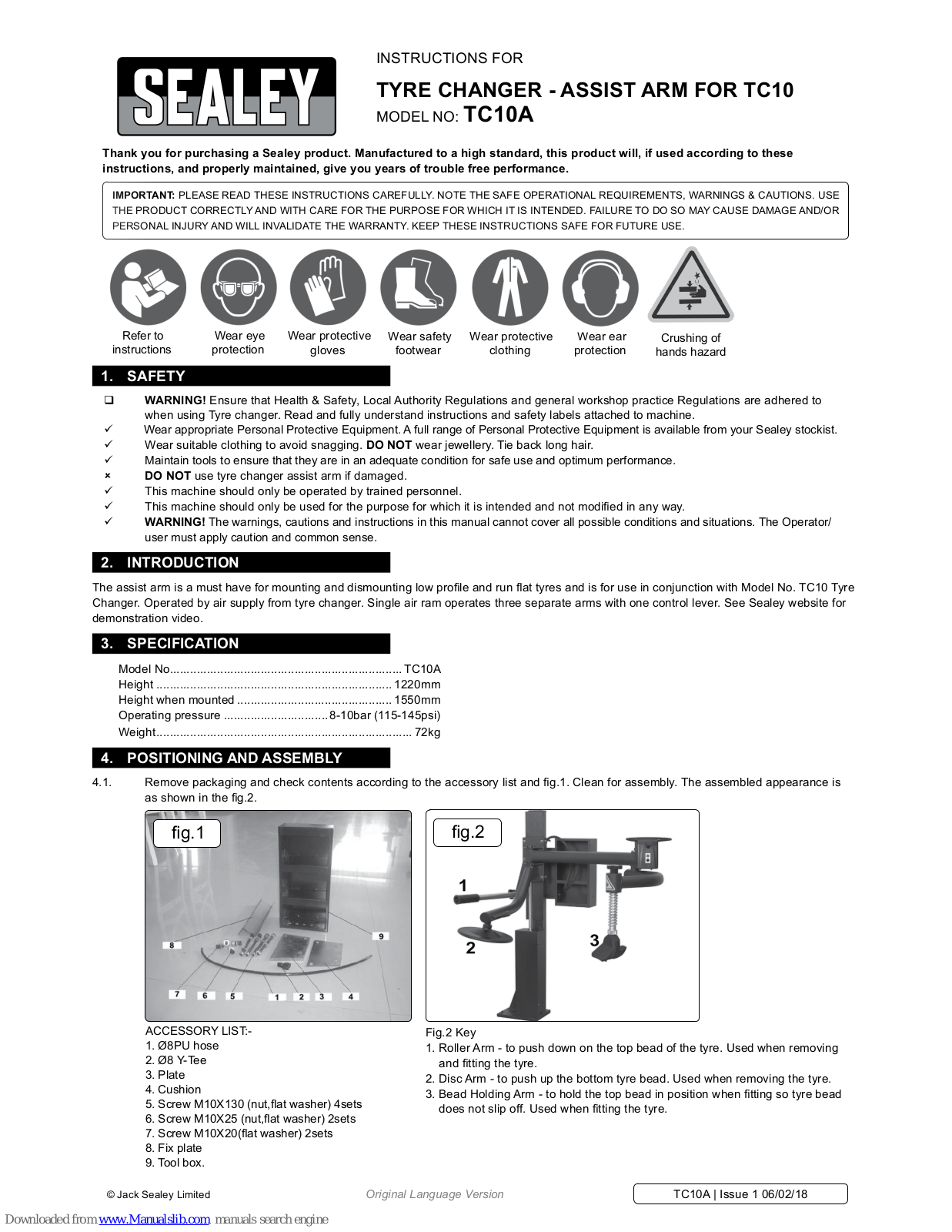 Sealey TC10A Instructions Manual