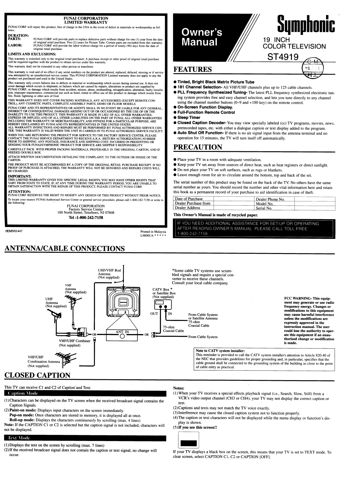 FUNAI ST4919, ST4919 User Manual