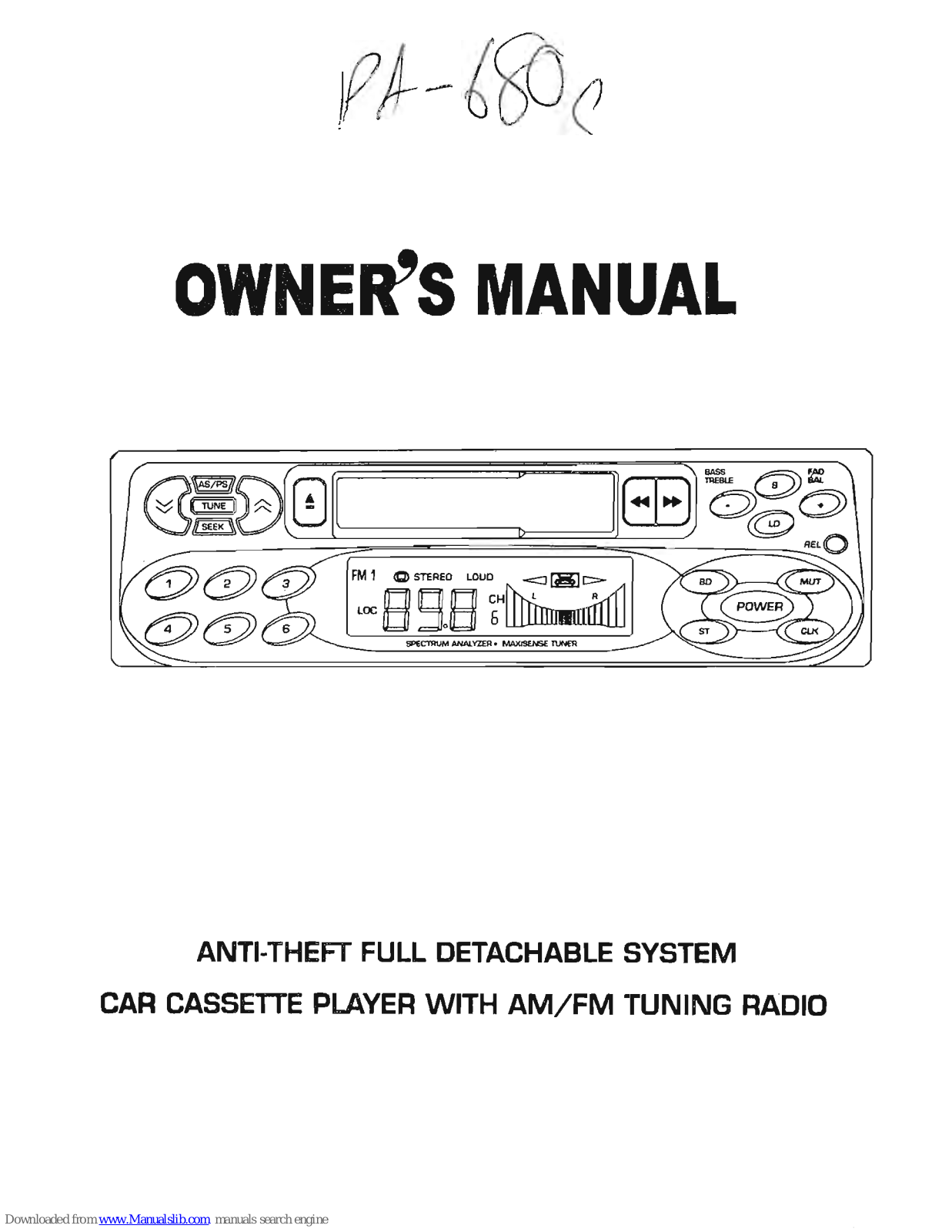 Power Acoustik PA-680C Owner's Manual