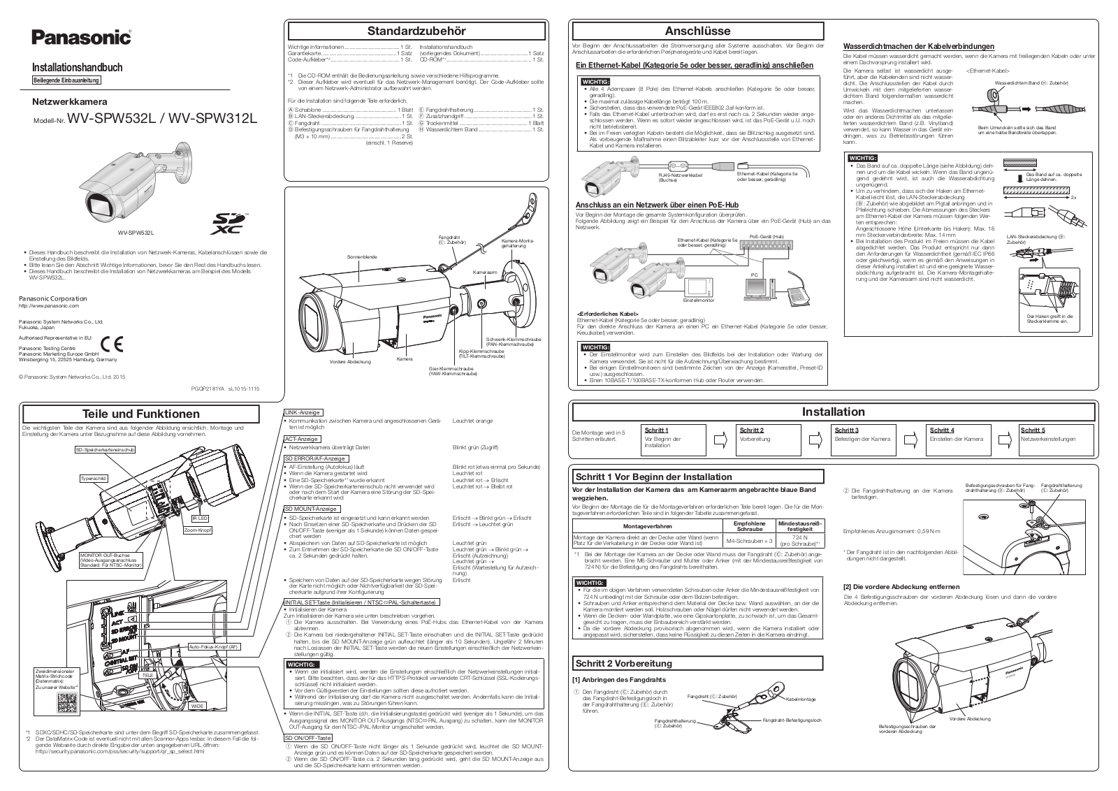 Panasonic WV-SPW532L, WV-SPW312L Installation Manual