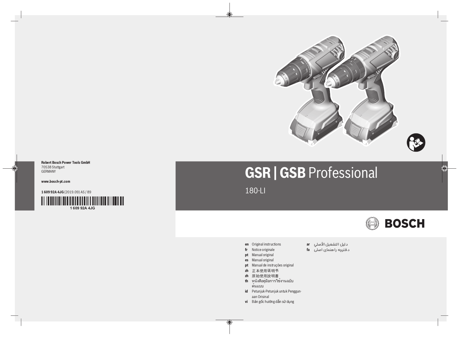 Bosch GSR Professional 180-LI, GSB Professional 180-LI Original Instructions Manual