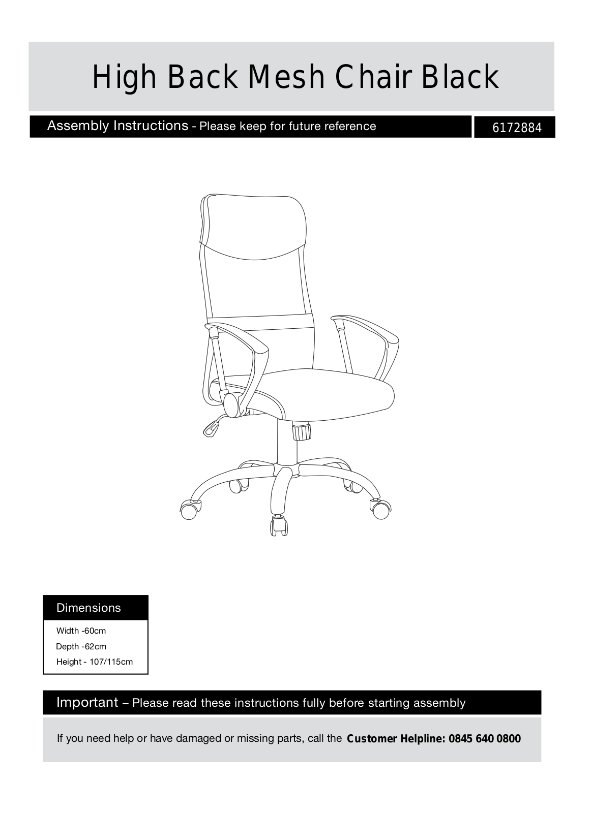 Argos 6172884 ASSEMBLY INSTRUCTIONS