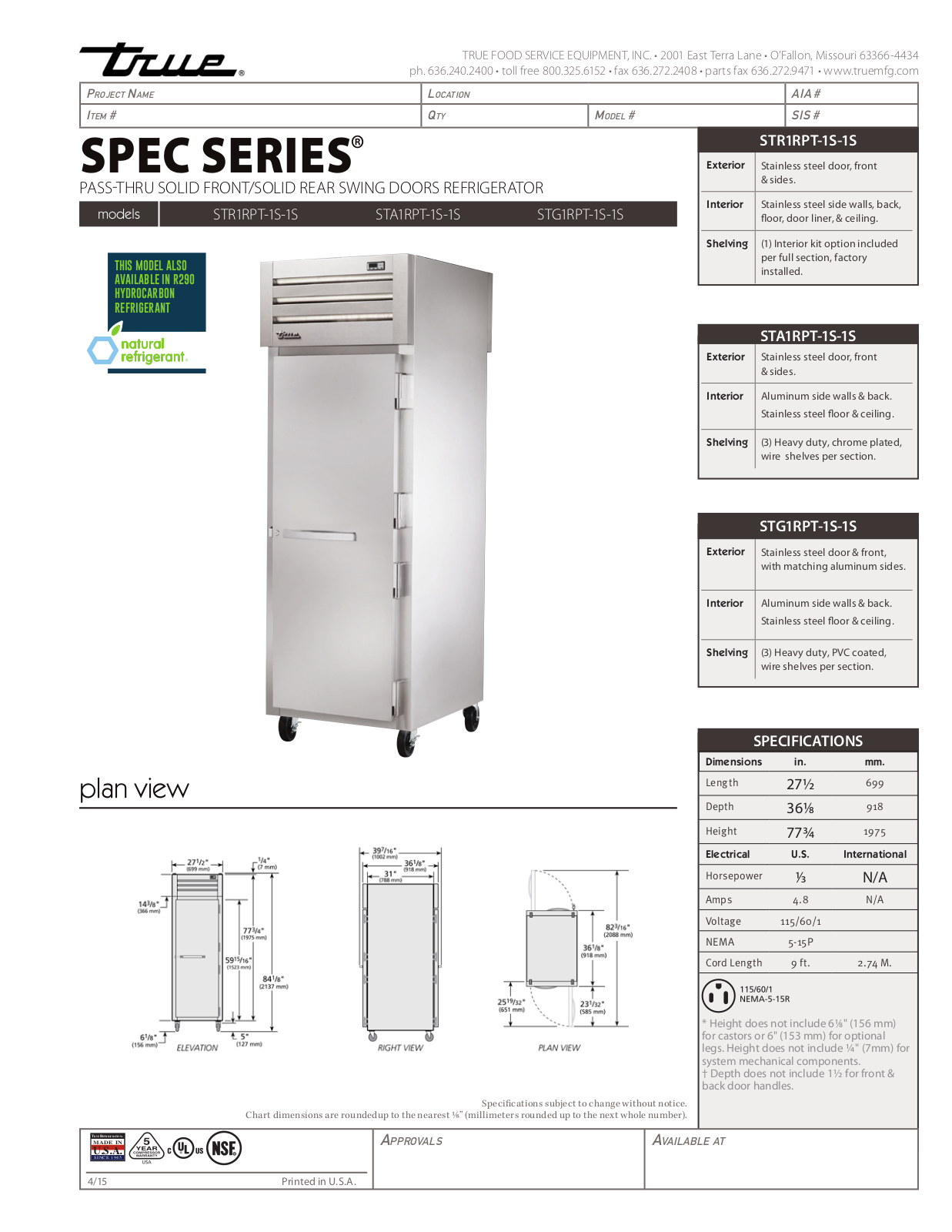 True STA1RPT-1S-1S User Manual