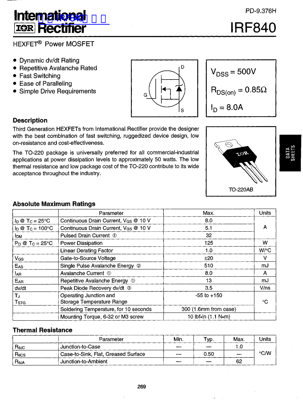 IOR IRF840 User Manual