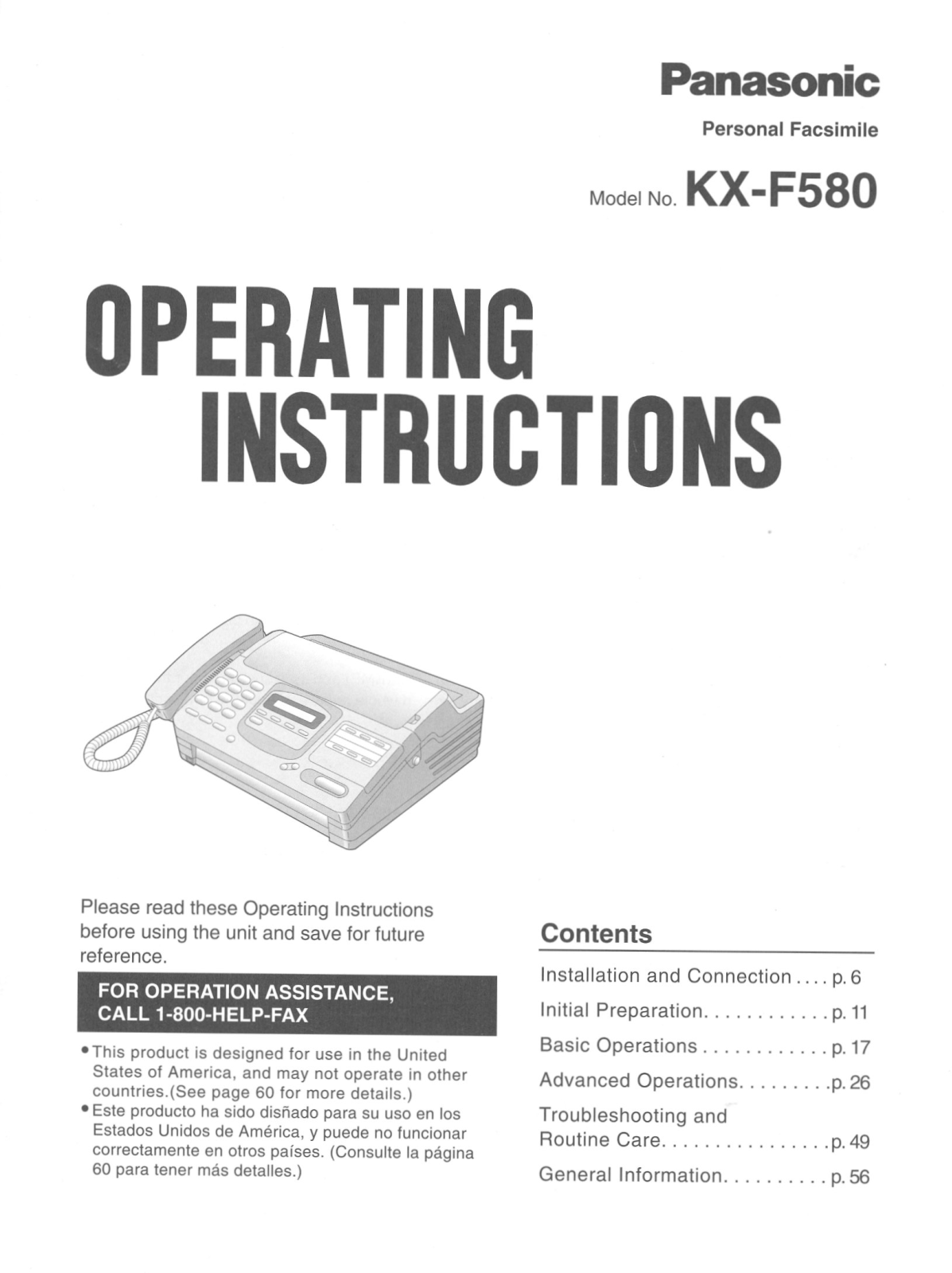 Panasonic KX-F580 Operating Instruction