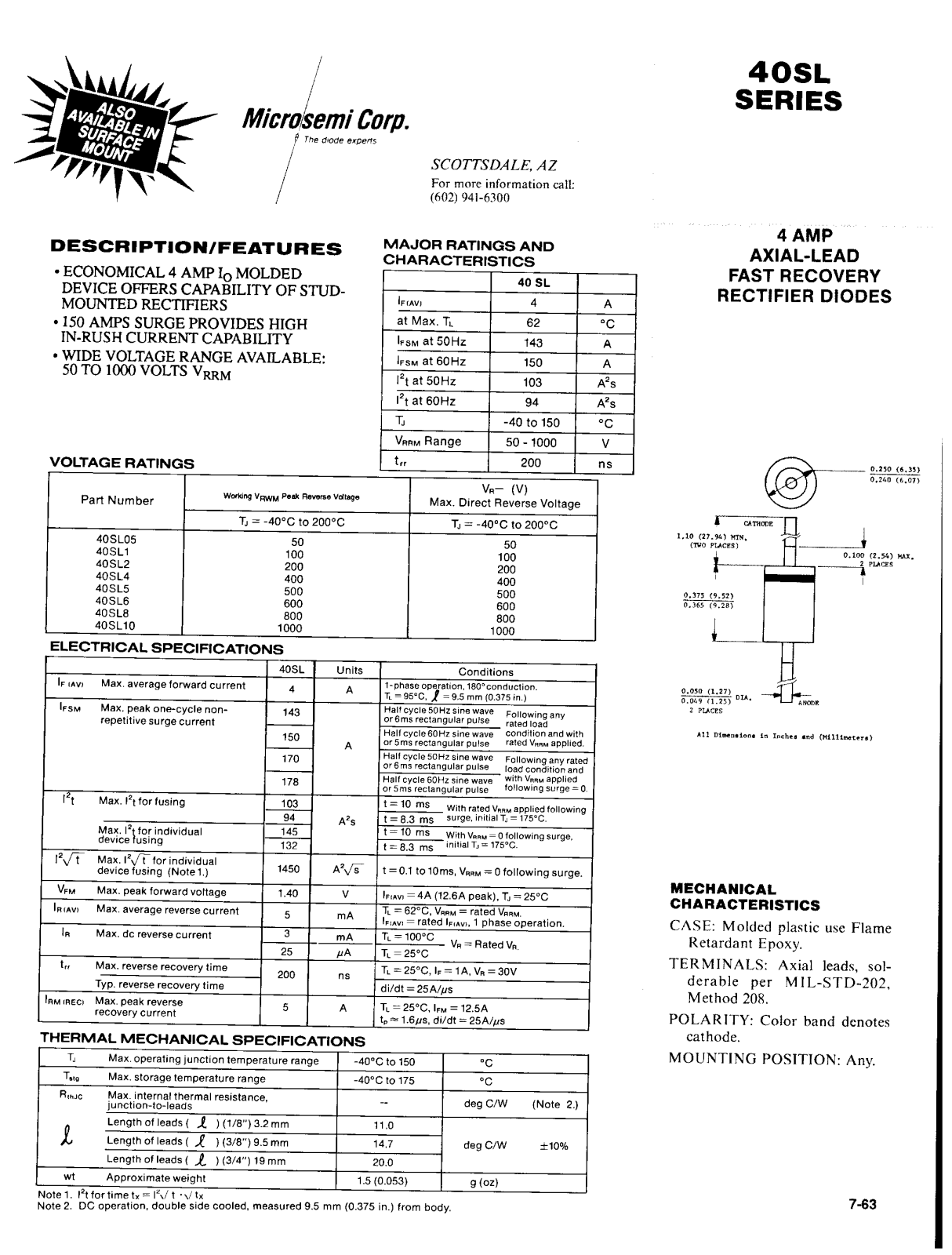 Microsemi Corporation 40SL8, 40SL6, 40SL5, 40SL4, 40SL2 Datasheet