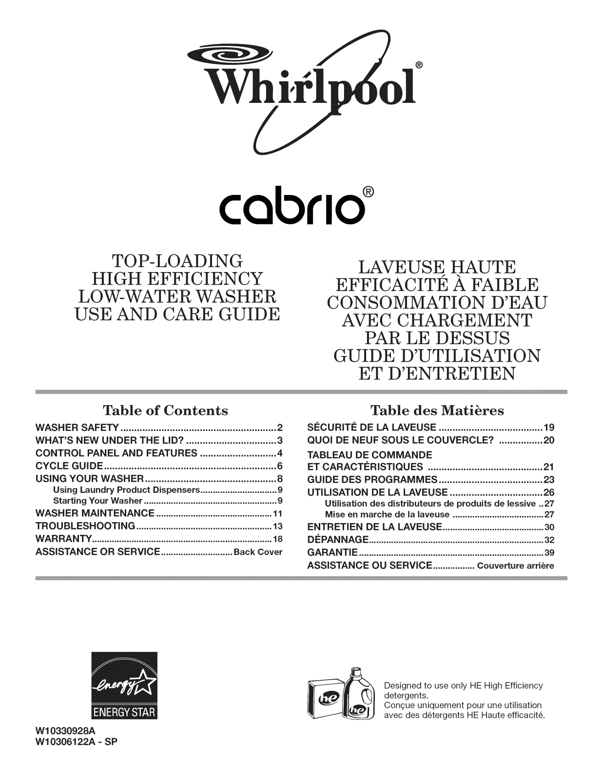 Whirlpool WTW7600XW1, WTW7300XW1 Owner’s Manual