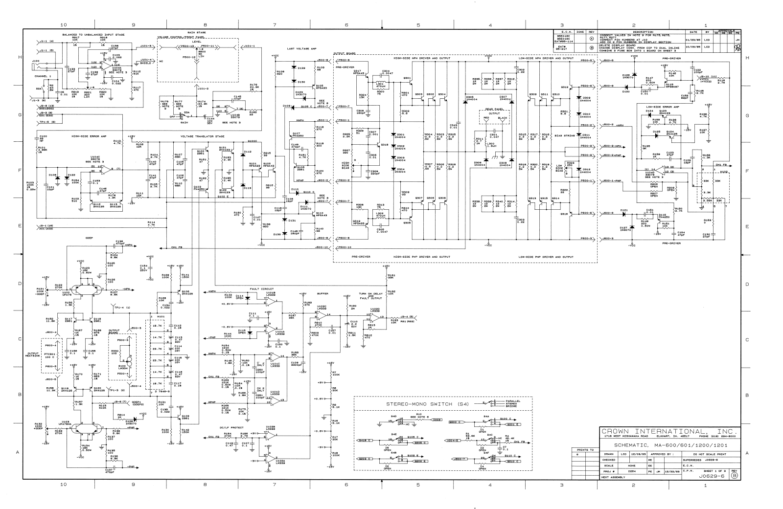 Crown MA-1200, MA-1201, MA-601, MA-600, Macro-Tech 1200 Schematic