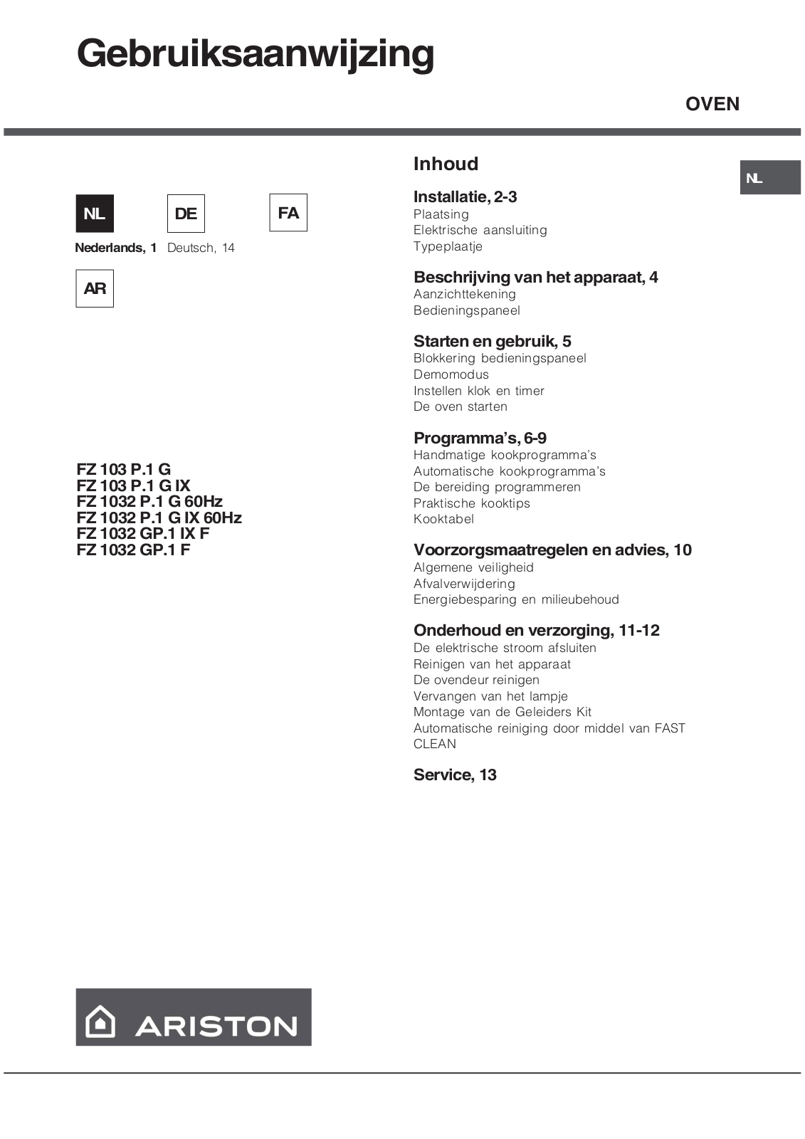 Hotpoint Ariston FZ 1032GP.1 IX F User Manual