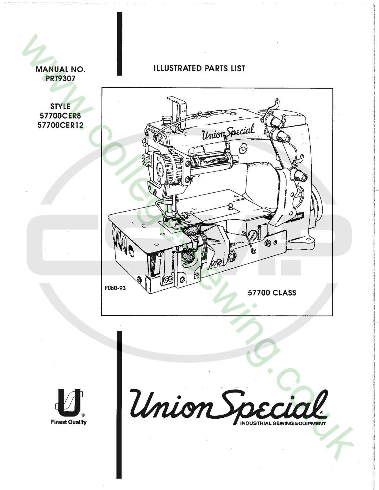 Union Special PRT9307 Parts Book