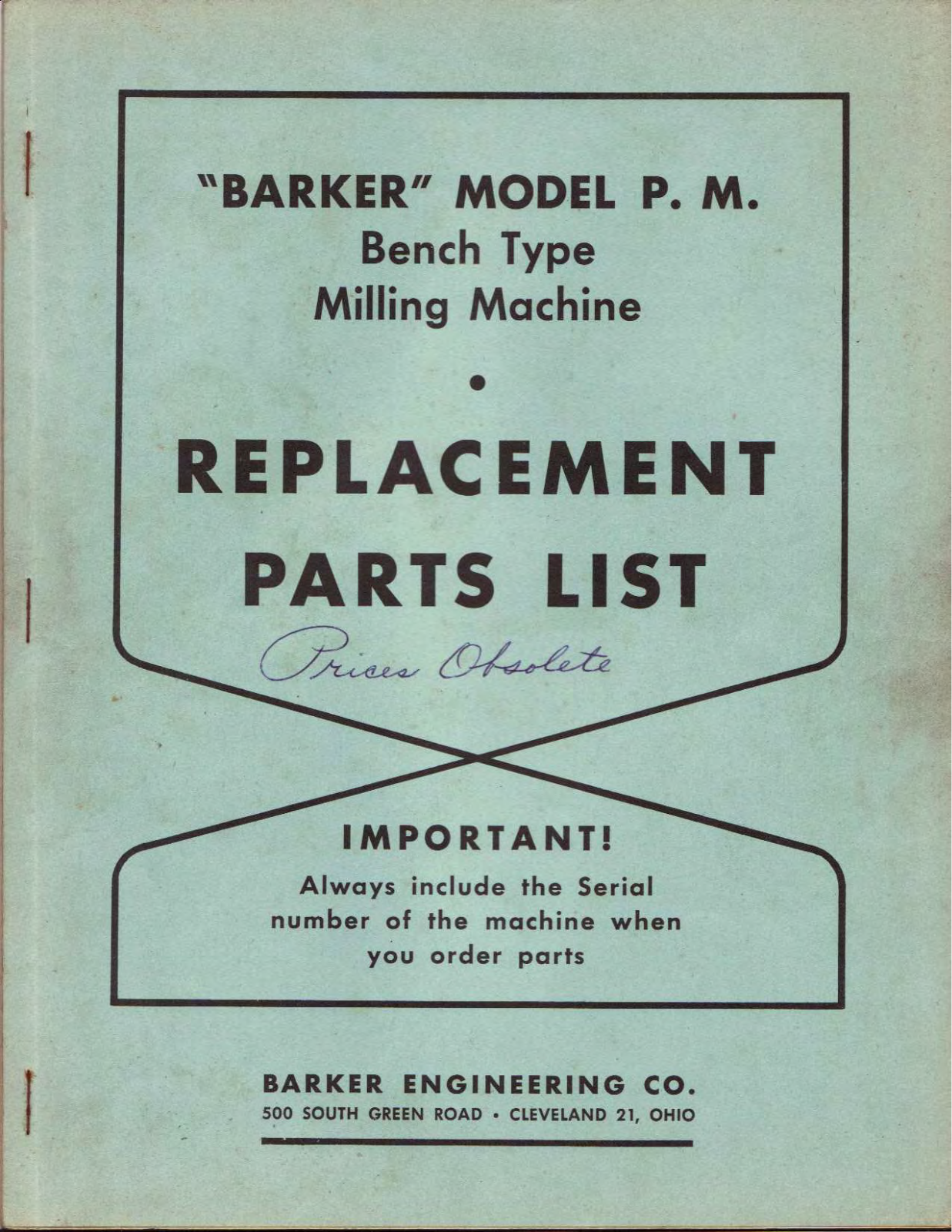 Barker Milling Machine P.M. List Replacement Parts - ManualMachine.com