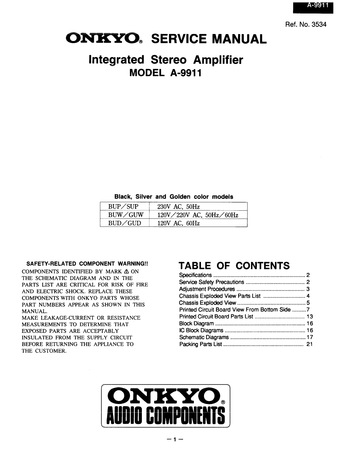 Onkyo A-9911 Service manual