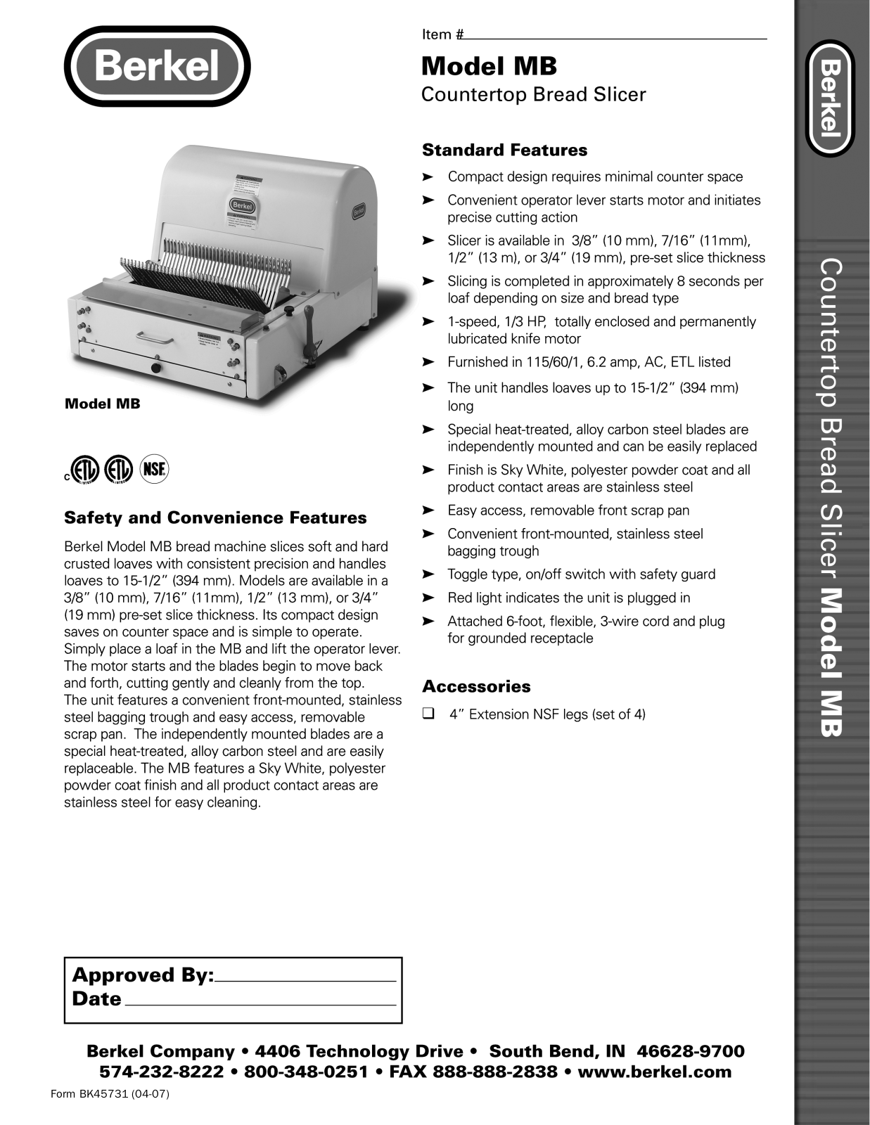 Berkel MB1-2 Specifications