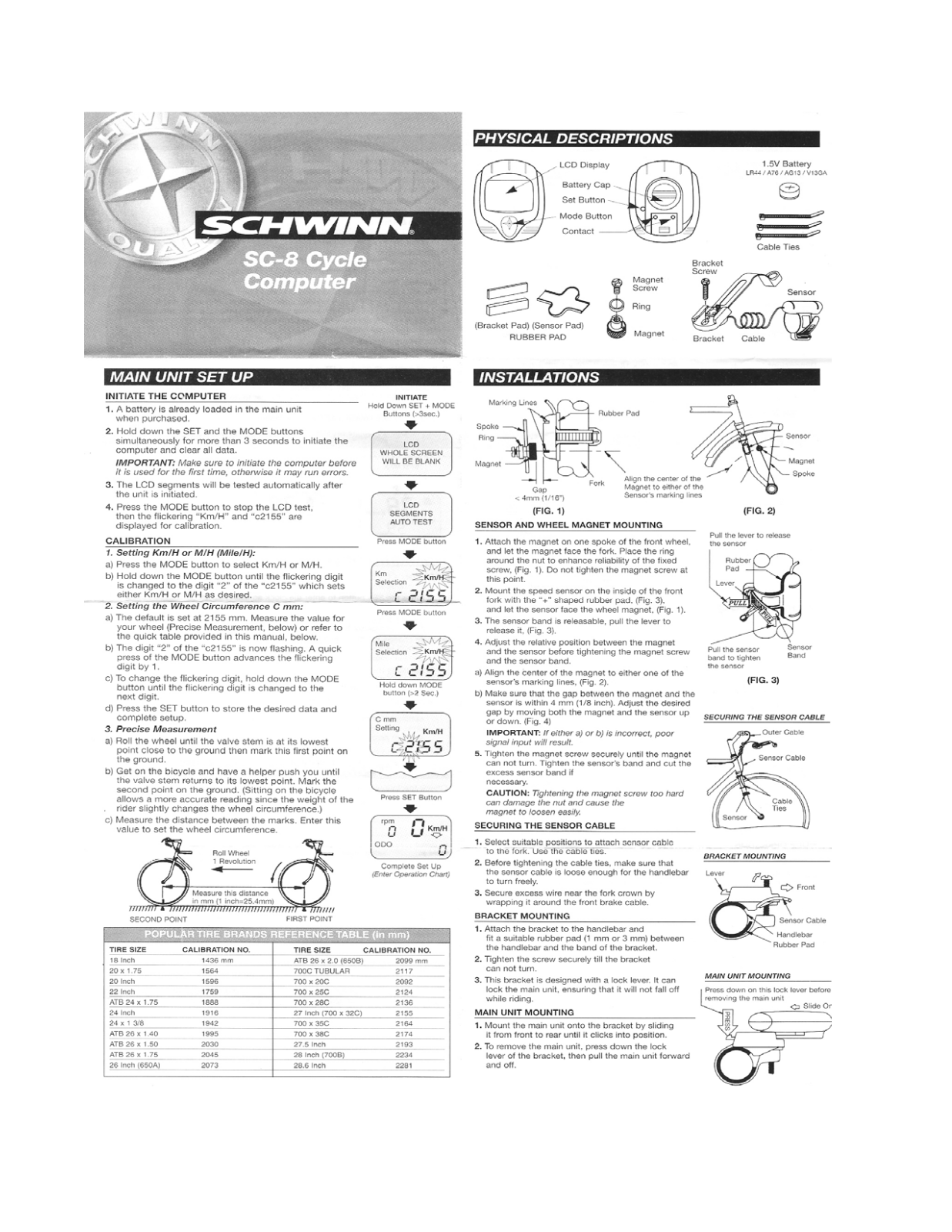 Schwinn SC-8 User Manual