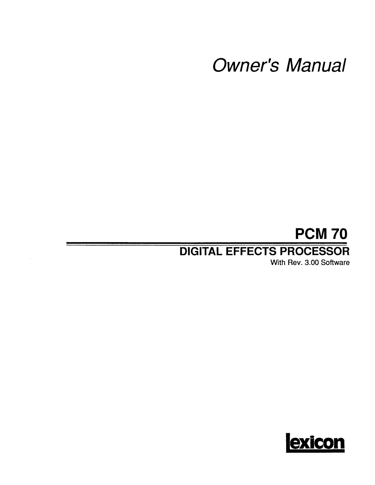 Lexicon PCM70 Owner's Manual