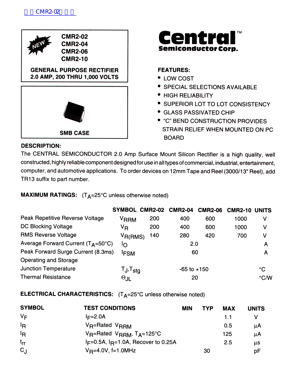 Central CMR2-02, CMR2-04, CMR2-06, CMR2-10 Service Manual