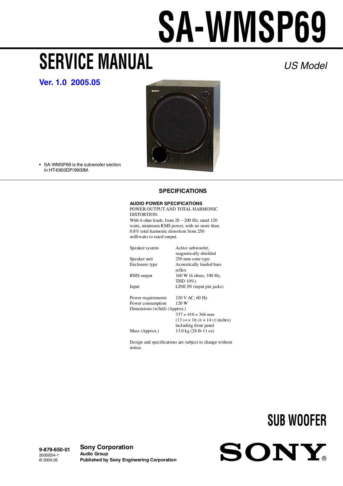 Sony SAWMSP-69, SAWNSP-69 Service manual