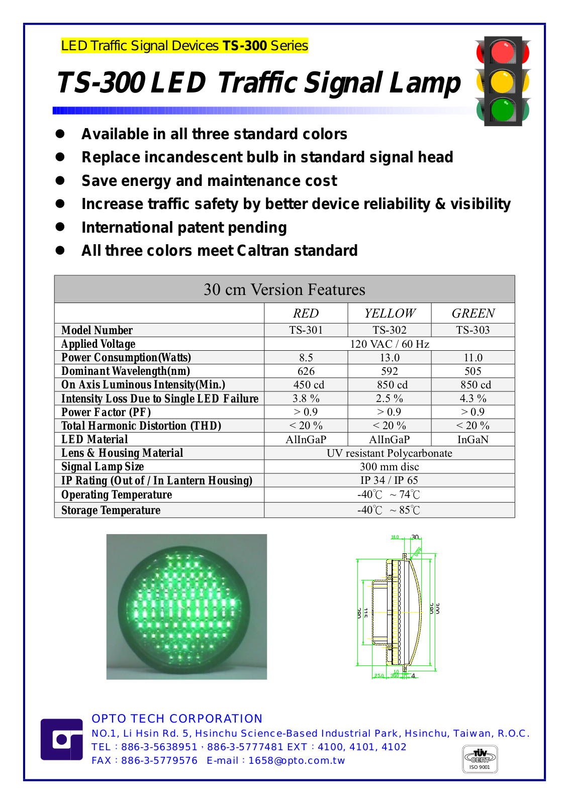 OPTO TECH CORPORATION TS-300 Datasheet