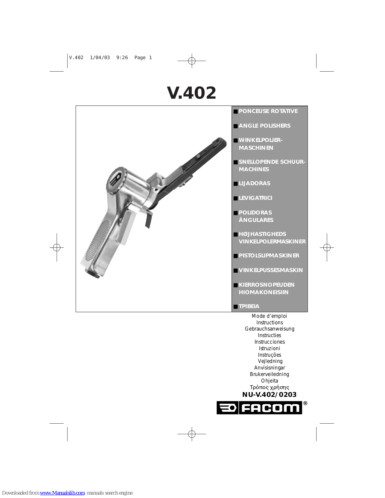 Facom V.402 Instructions Manual