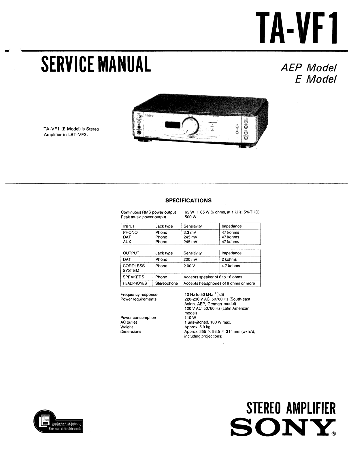 Sony TAVF-1 Service manual