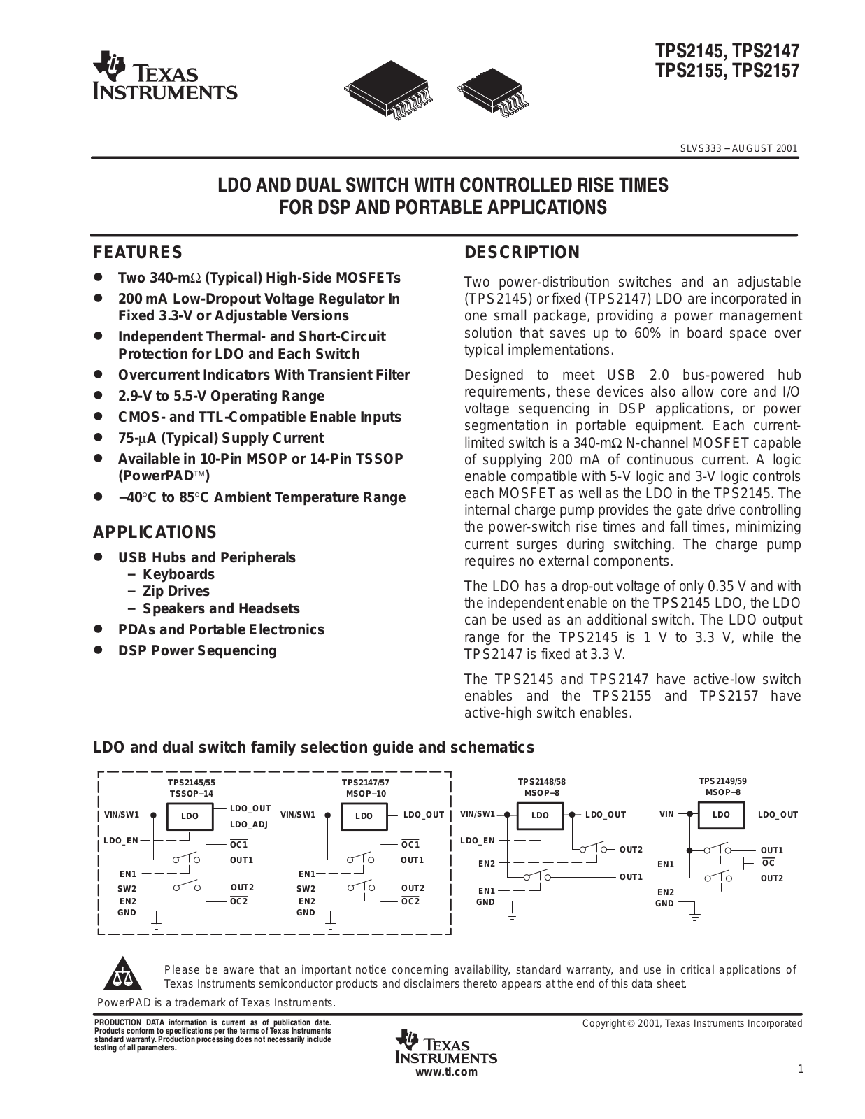 TEXAS INSTRUMENTS TPS2145, TPS2147 Technical data