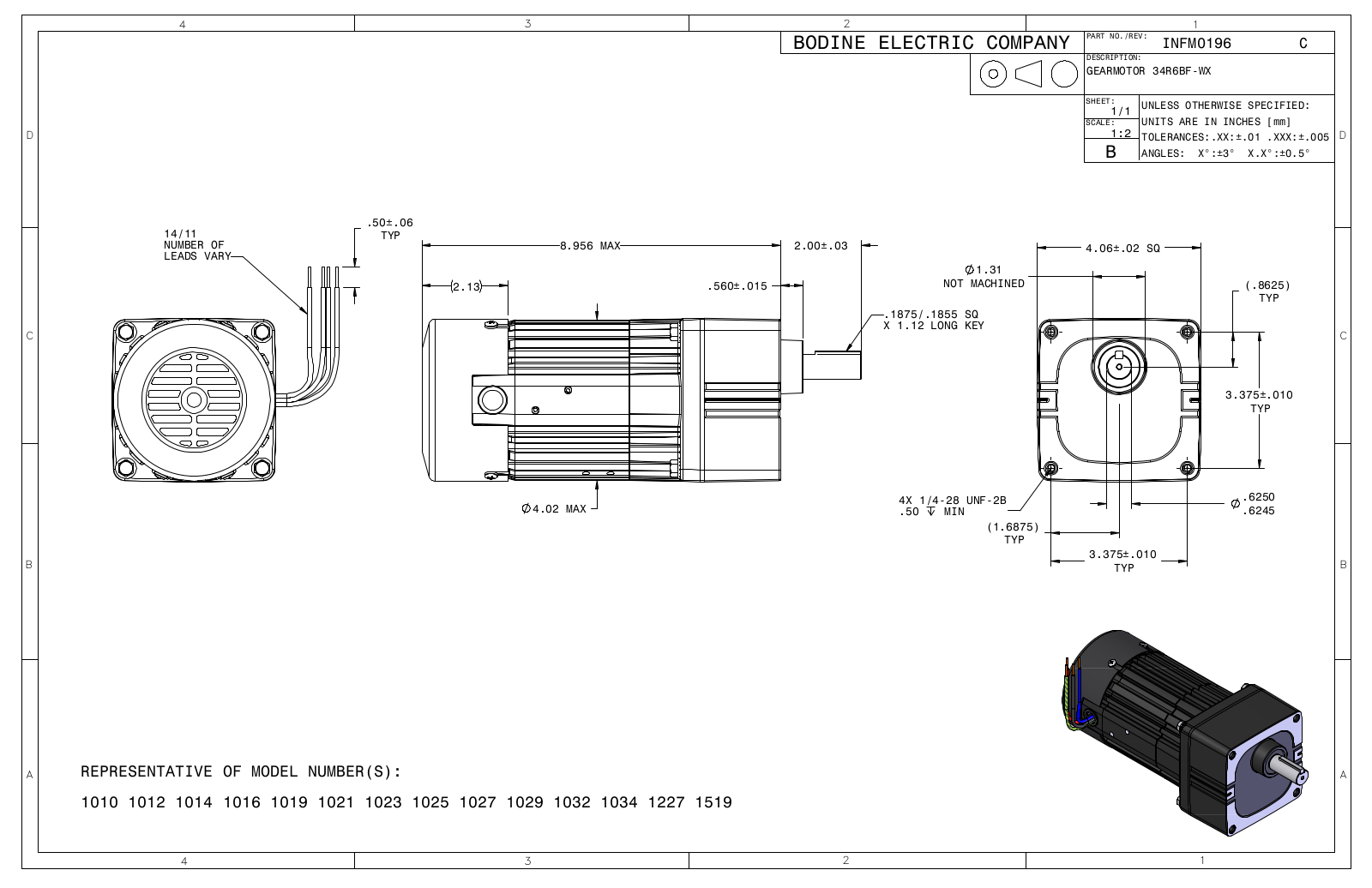 Bodine 1010, 1012, 1014, 1016, 1019 Reference Drawing