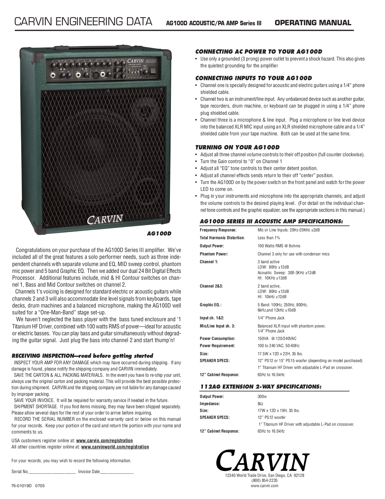 Carvin AG100D User Manual