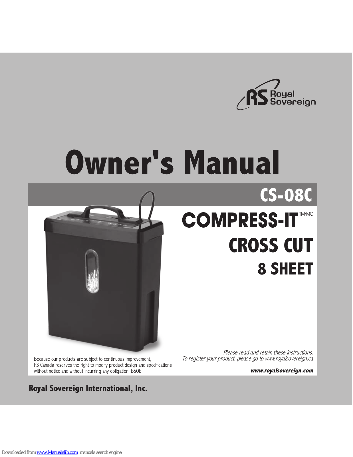 Royal Sovereign Compress-It CS-08C Owner's Manual