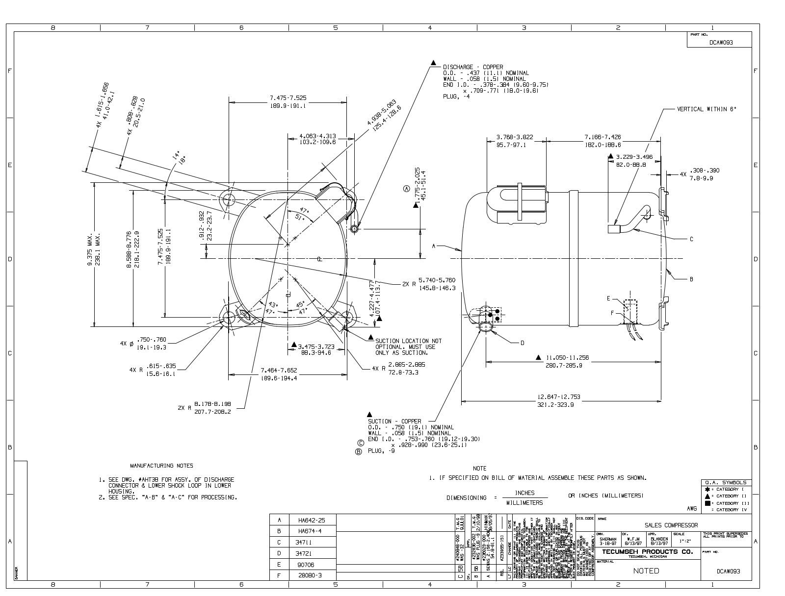 Tecumseh AWG5517EXN, AWG5517EVA, AWG5519EXN, AWG5524EXN, AWG5528EVA Drawing Data