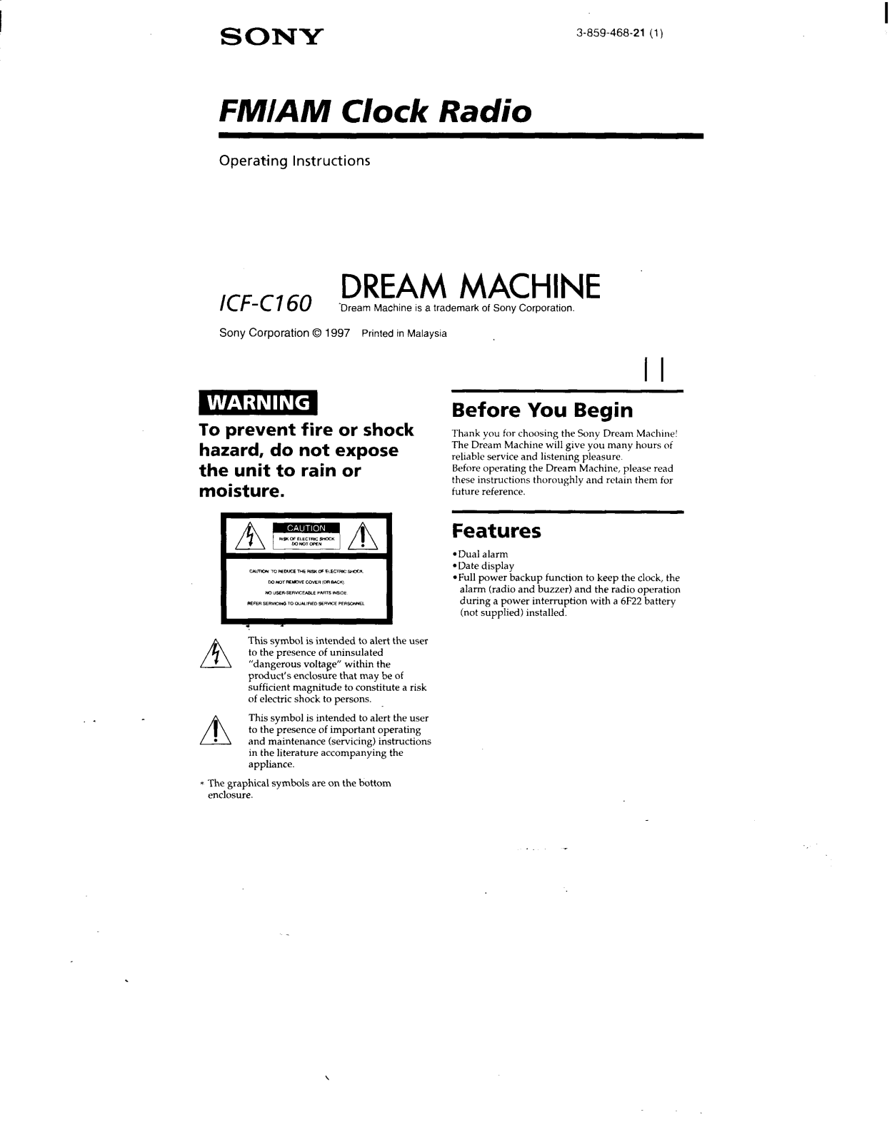 Sony ICF-C160SILVER User Manual