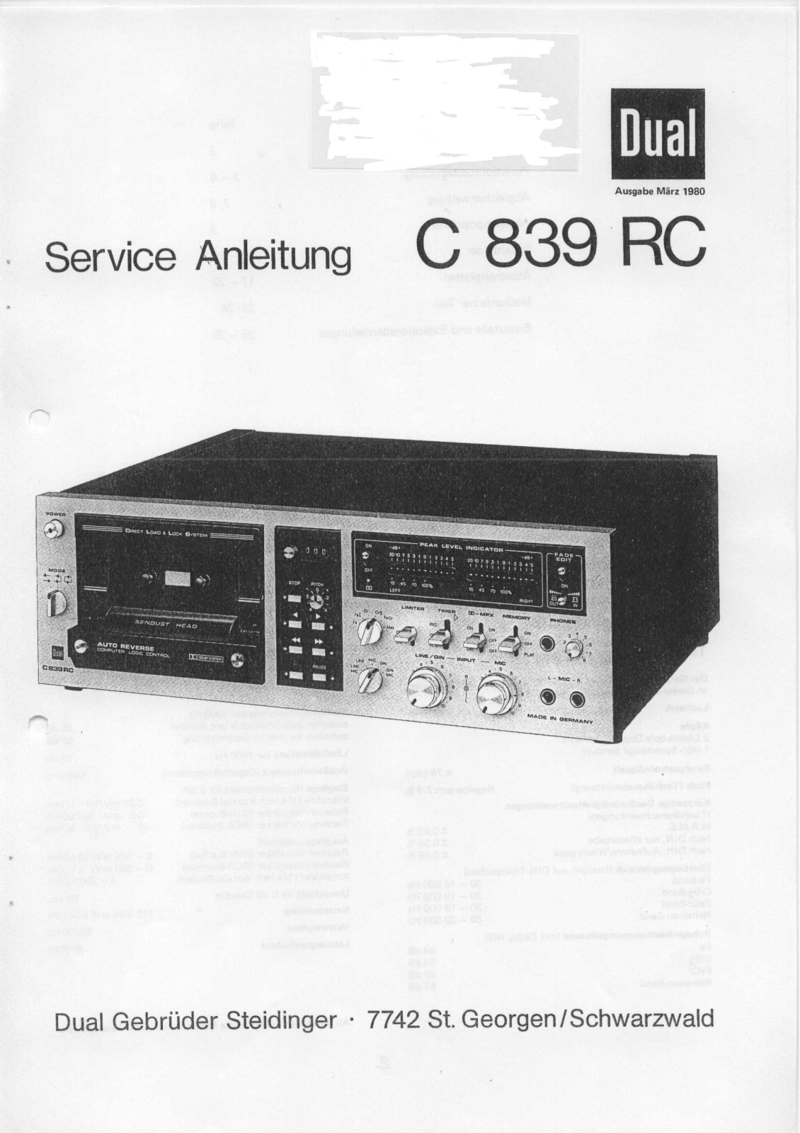 Dual C-839-RC Service manual