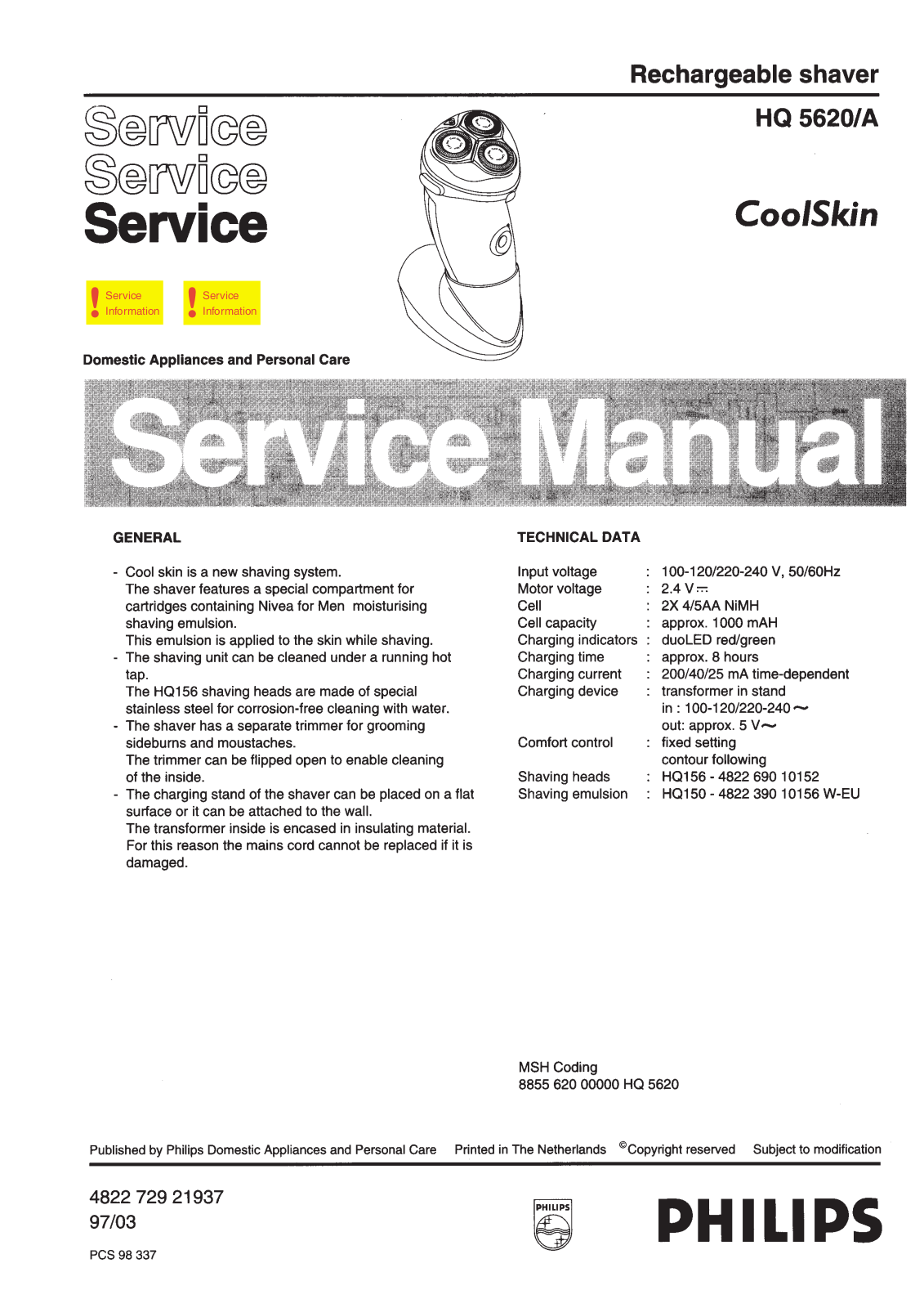 Philips HQ5620A Service Manual