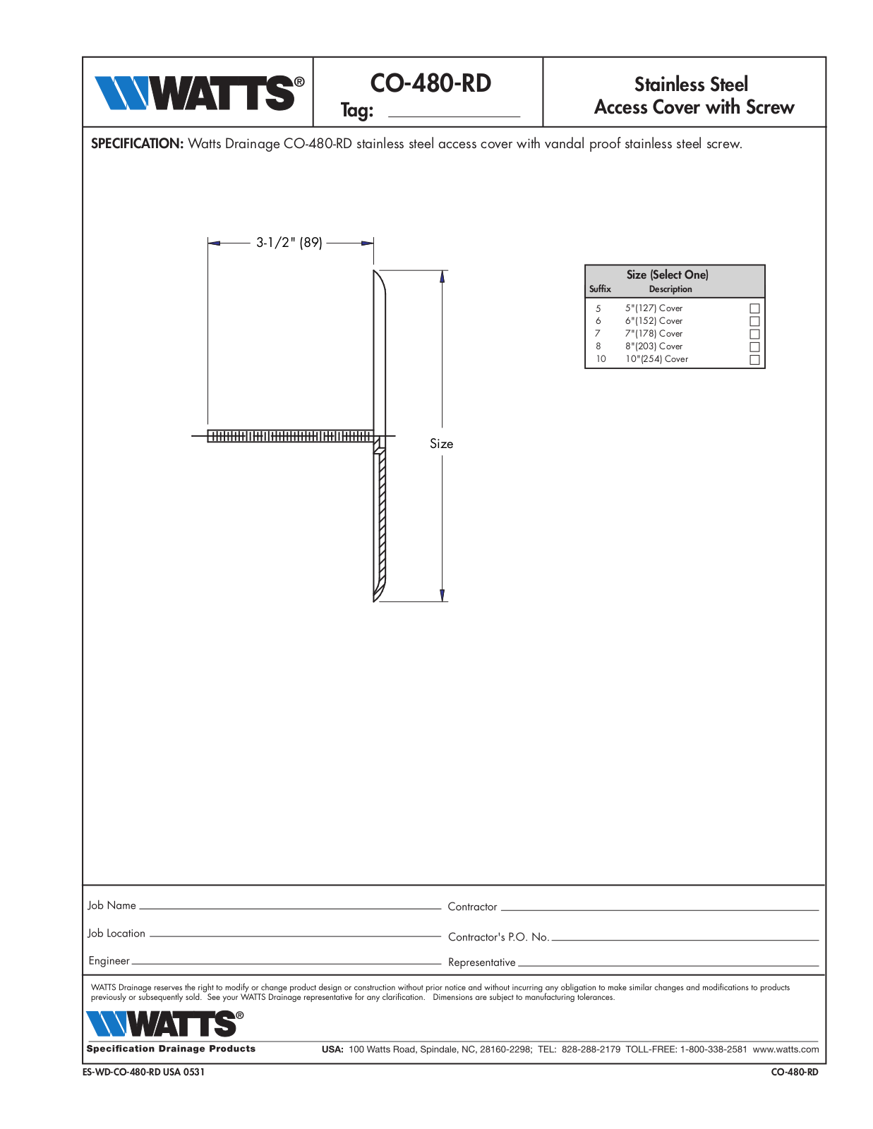 Watts CO-480-RD User Manual