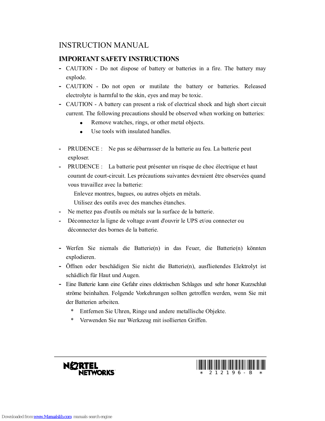 Nortel UPS45 Instruction Manual