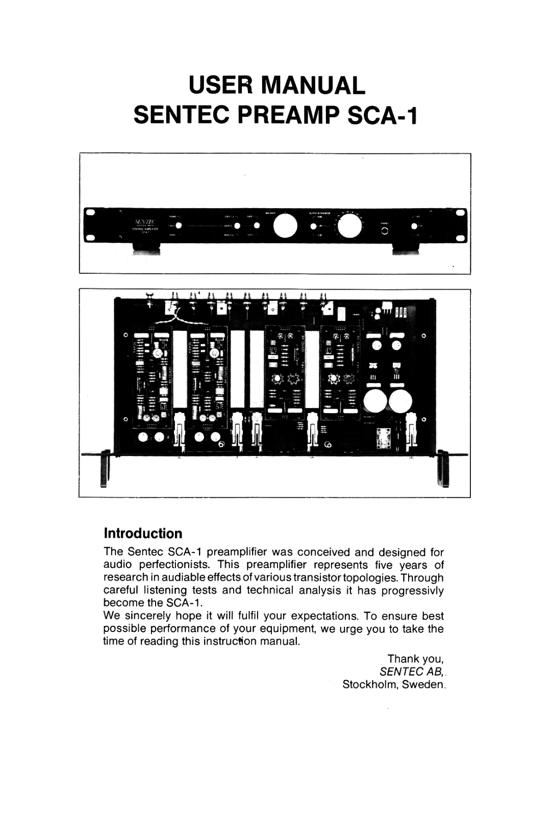 Sentec SCA-1 Owners manual