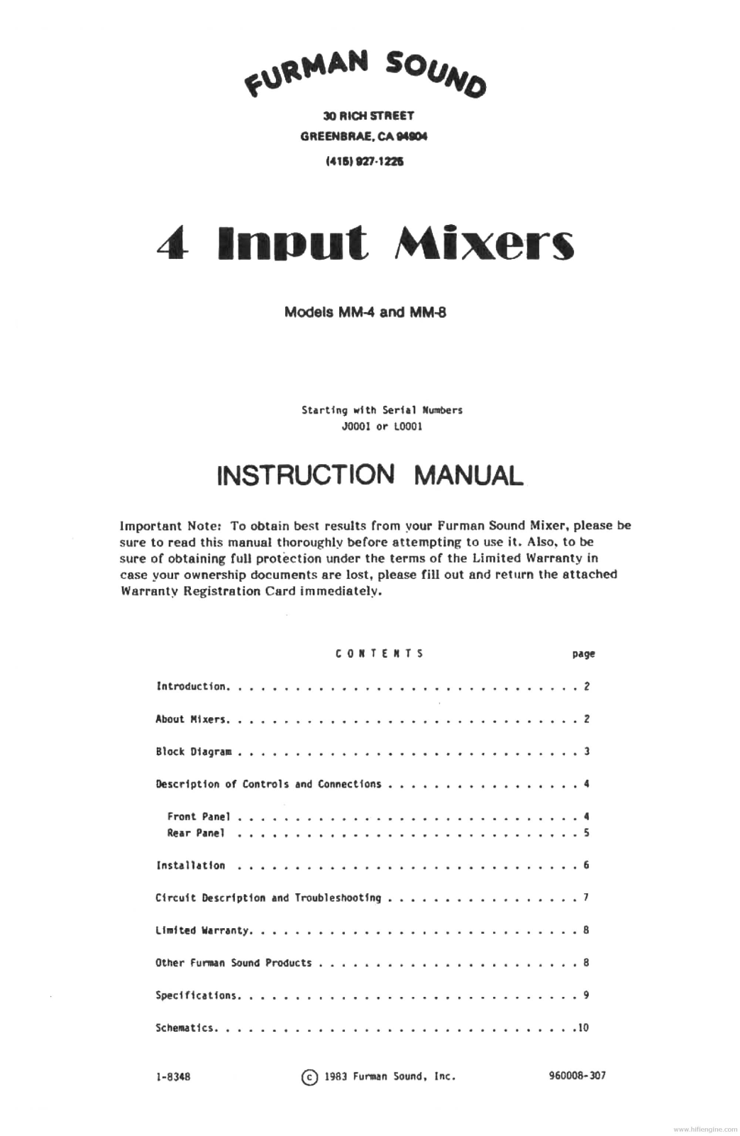 FURMAN MM-4, MM-8 Instruction Manual