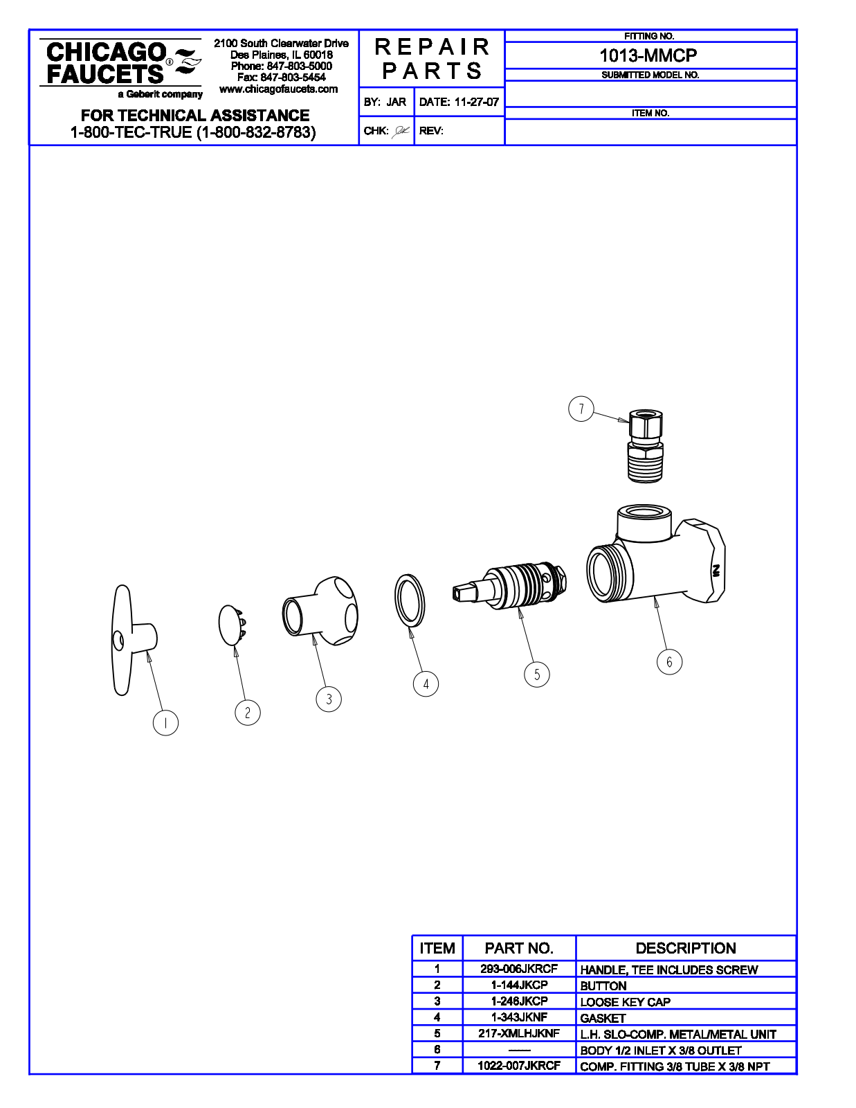 Chicago Faucet 1013-MMCP Parts List