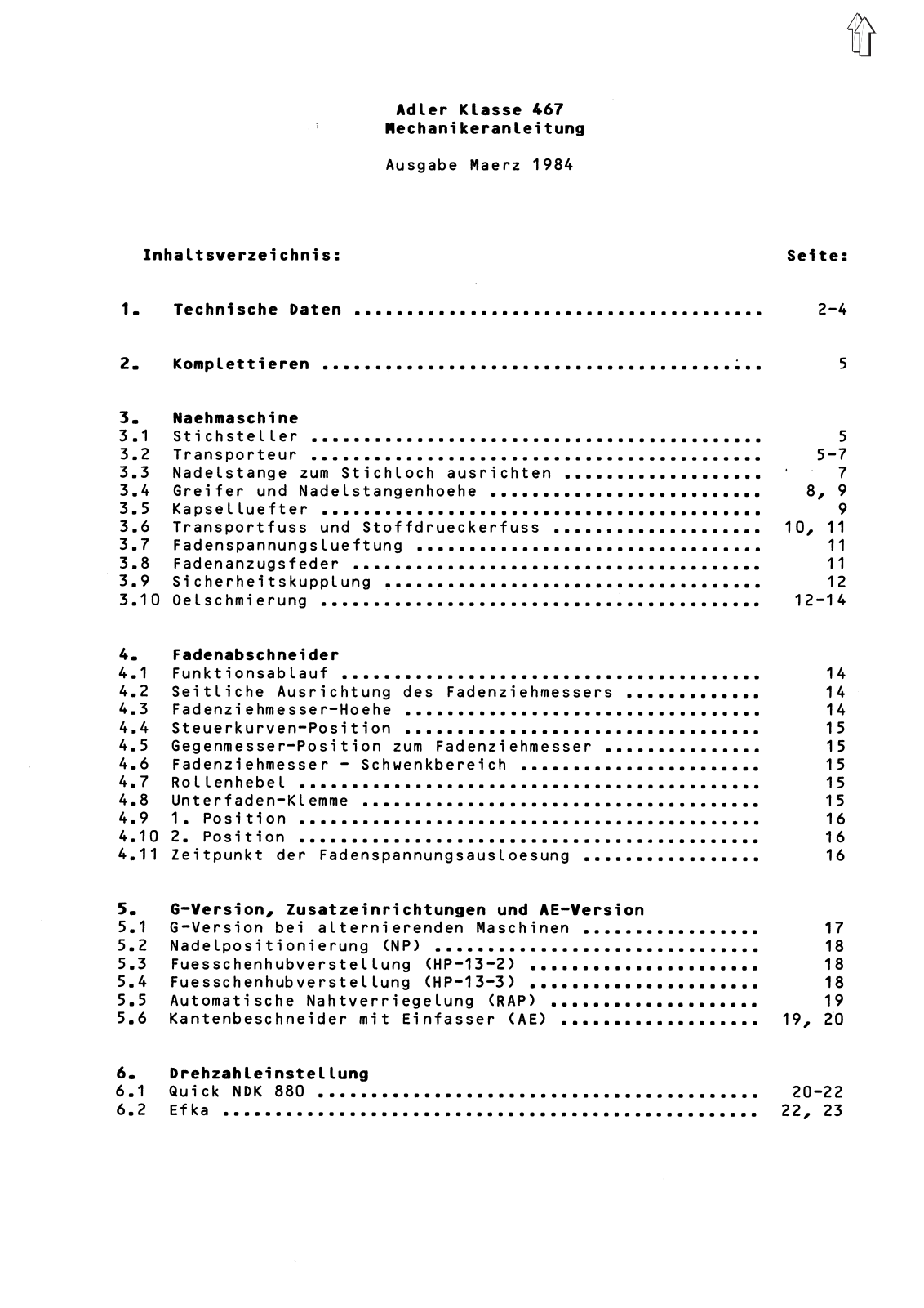 Adler 467 Service Manual