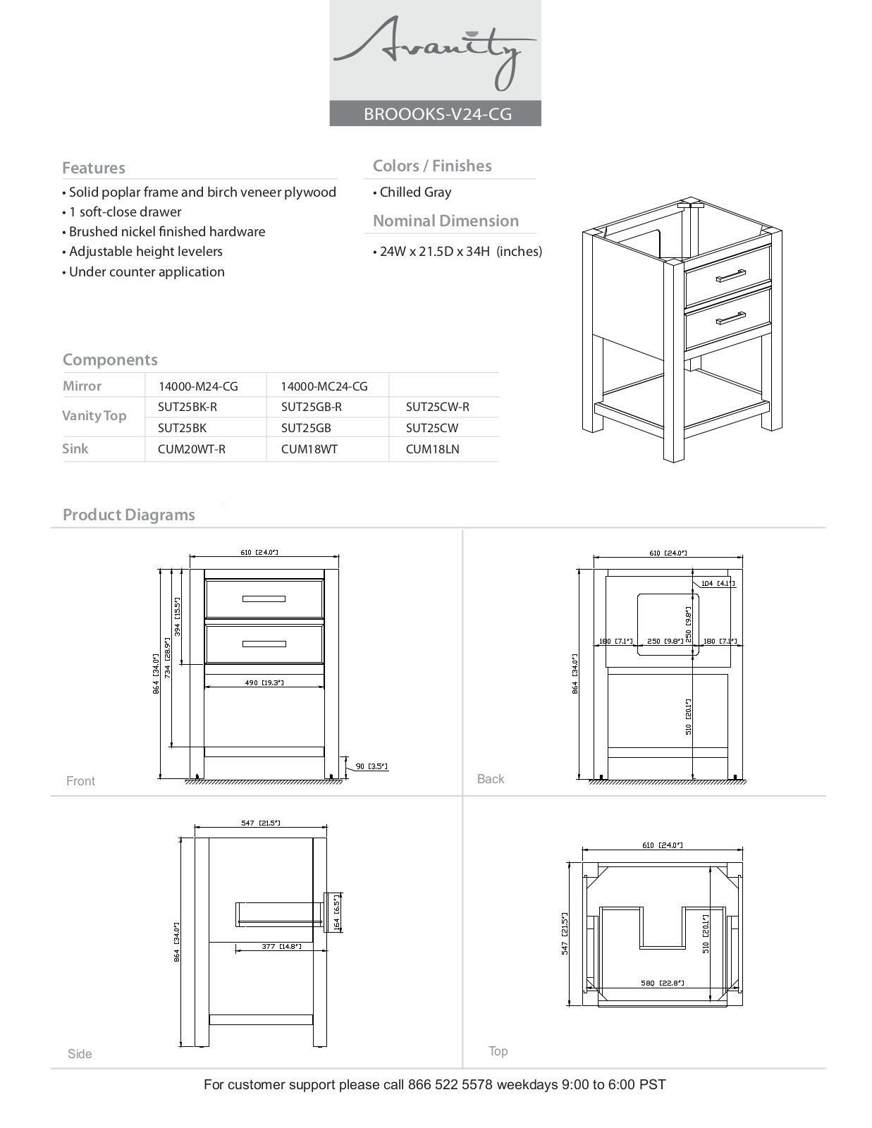 Avanity BROOKSVS24WTA, BROOKSVS24CGC, BROOKSVS24WTC, BROOKSVS24WTB, BROOKSVS24CGB Diagram