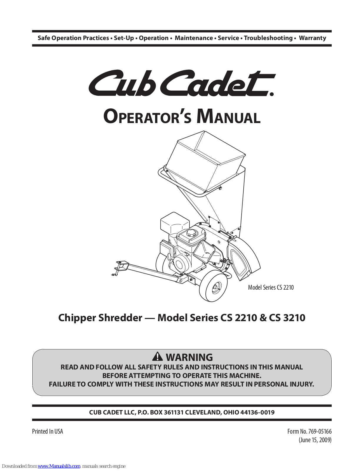 Cub Cadet CS 3210 Series, CS 3310, CS 2210 Series User Manual