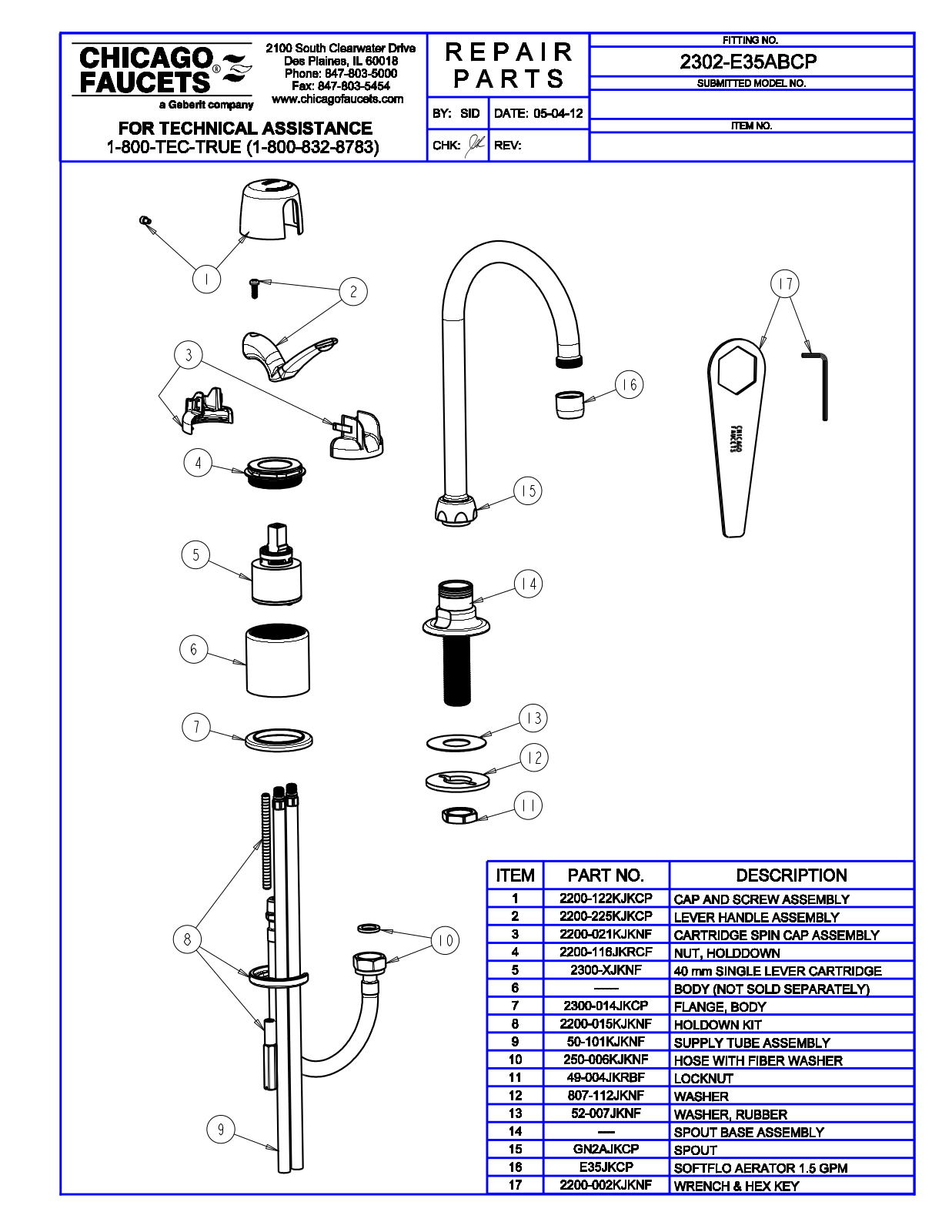 Chicago Faucet 2302-E35ABCP Parts List