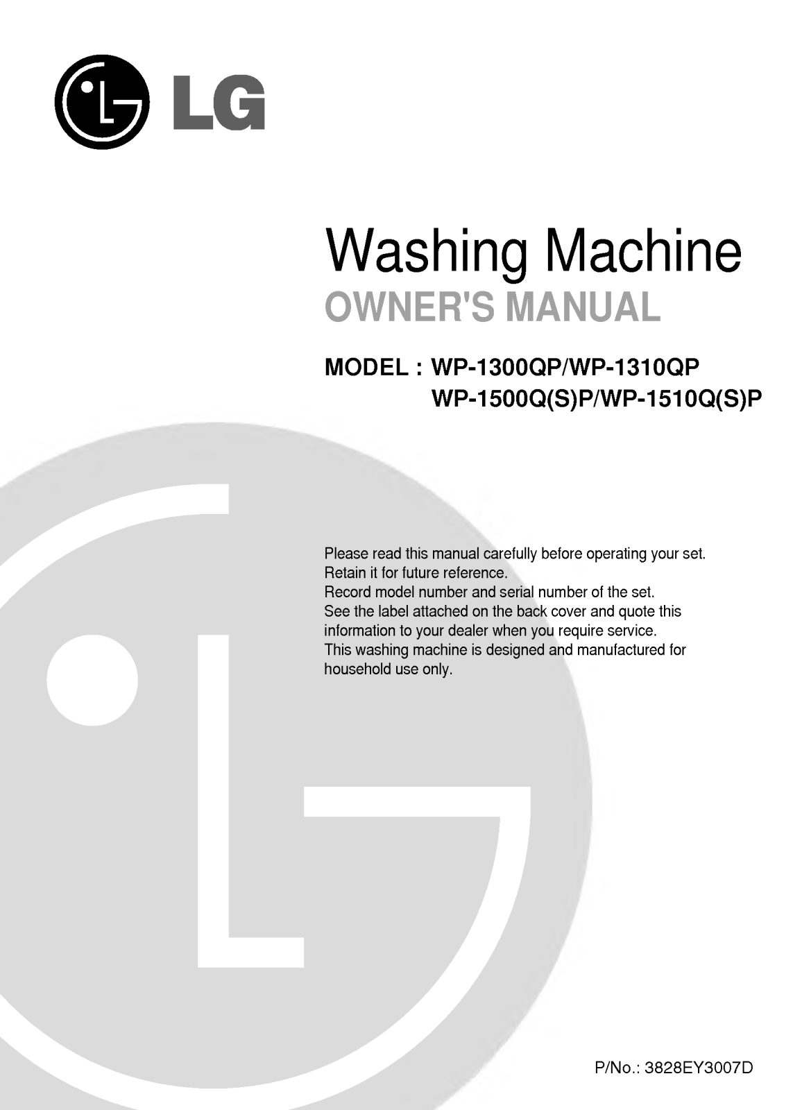 LG WP-1310QP, WP-1510Q, WP-1500Q, WP-1300QP User Manual