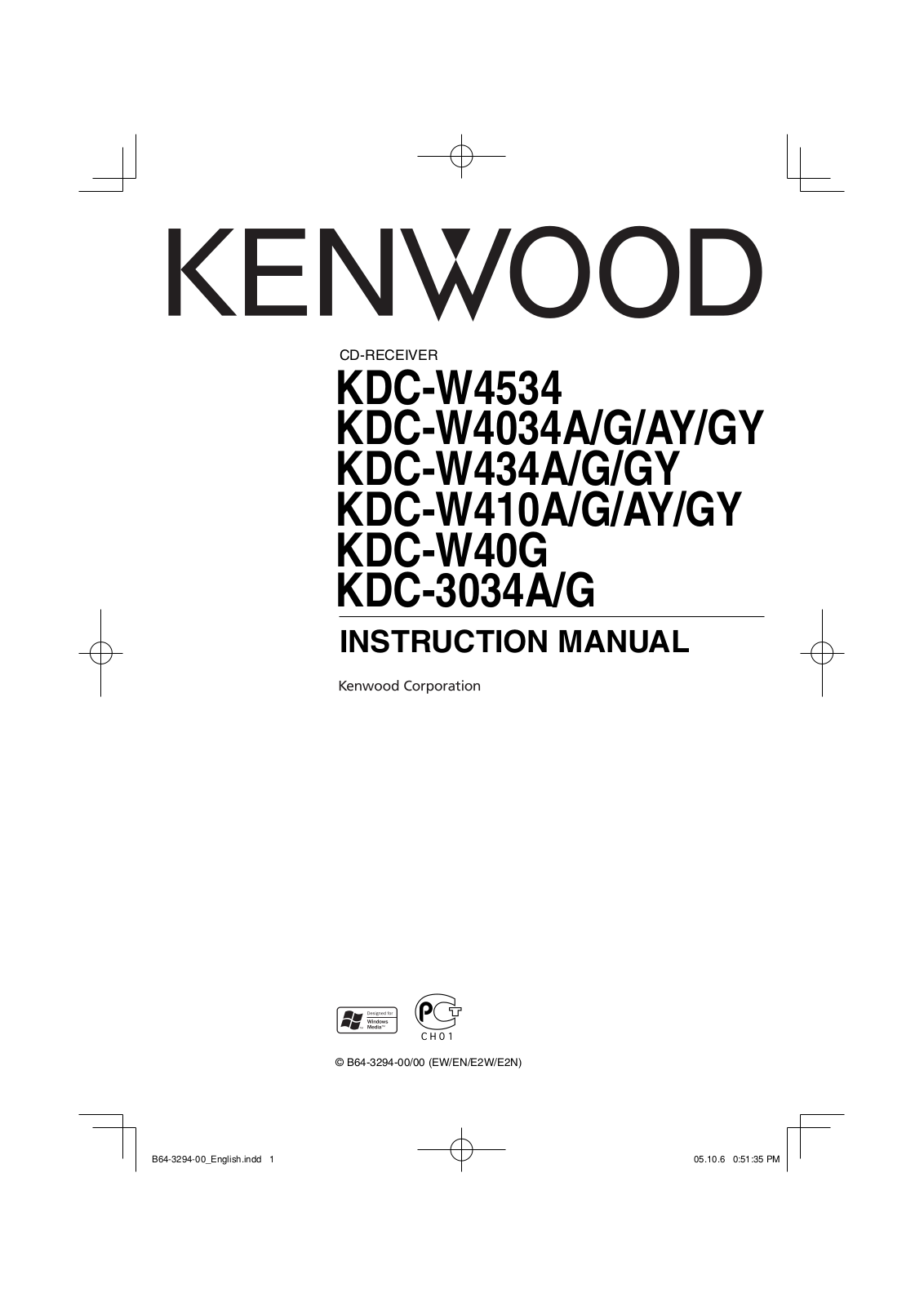 Kenwood KDCW-4034-AY, KDCW-4034-G, KDCW-4034-GY, KDCW-410-AY, KDCW-410-G Owners manual